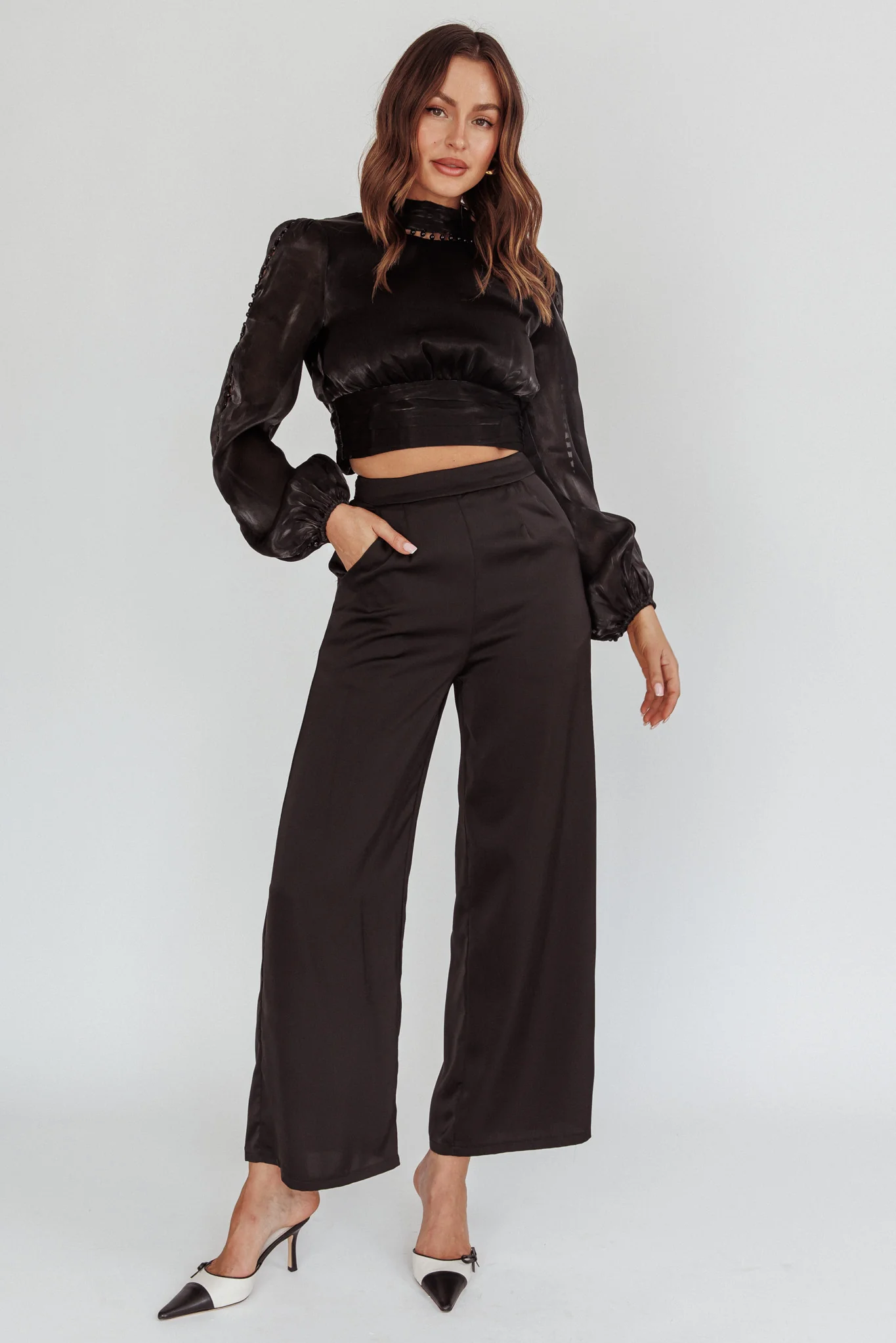 Caia Pearl Detail Open Back Top Black