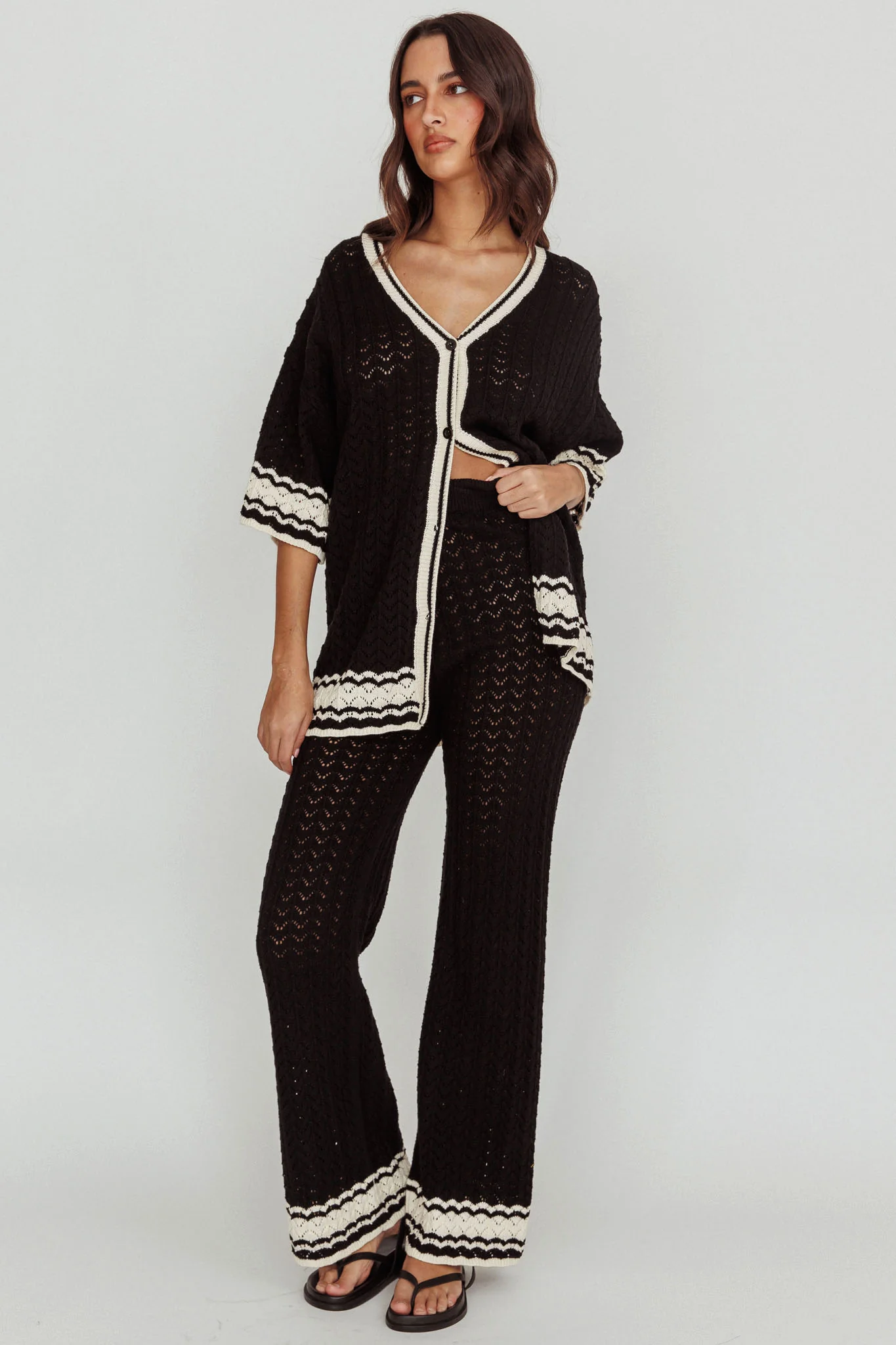 Rhodes Cotton Straight Leg Knit Pants Black