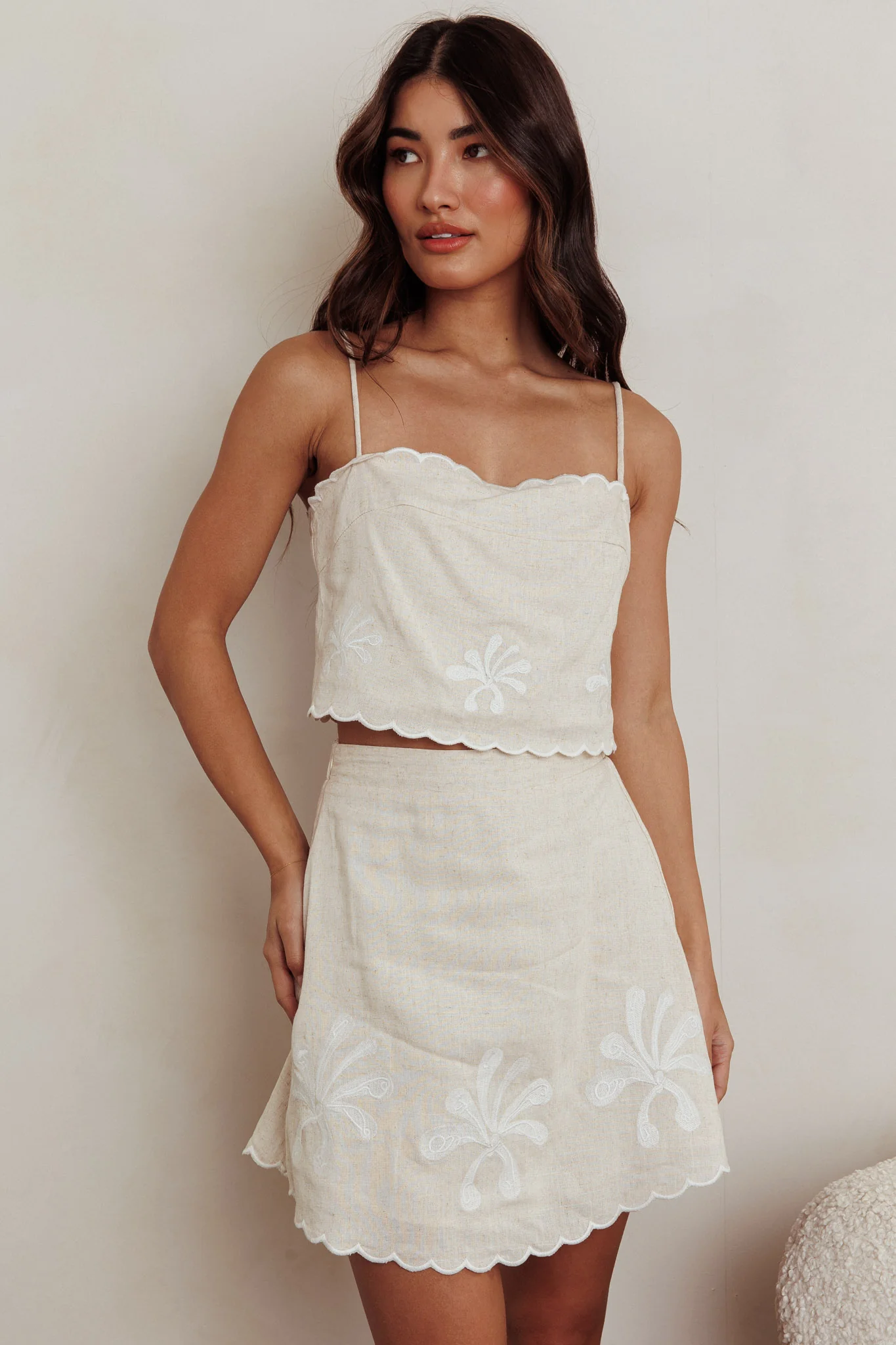 Carsyn Flower Embroidery Cropped Top Oat