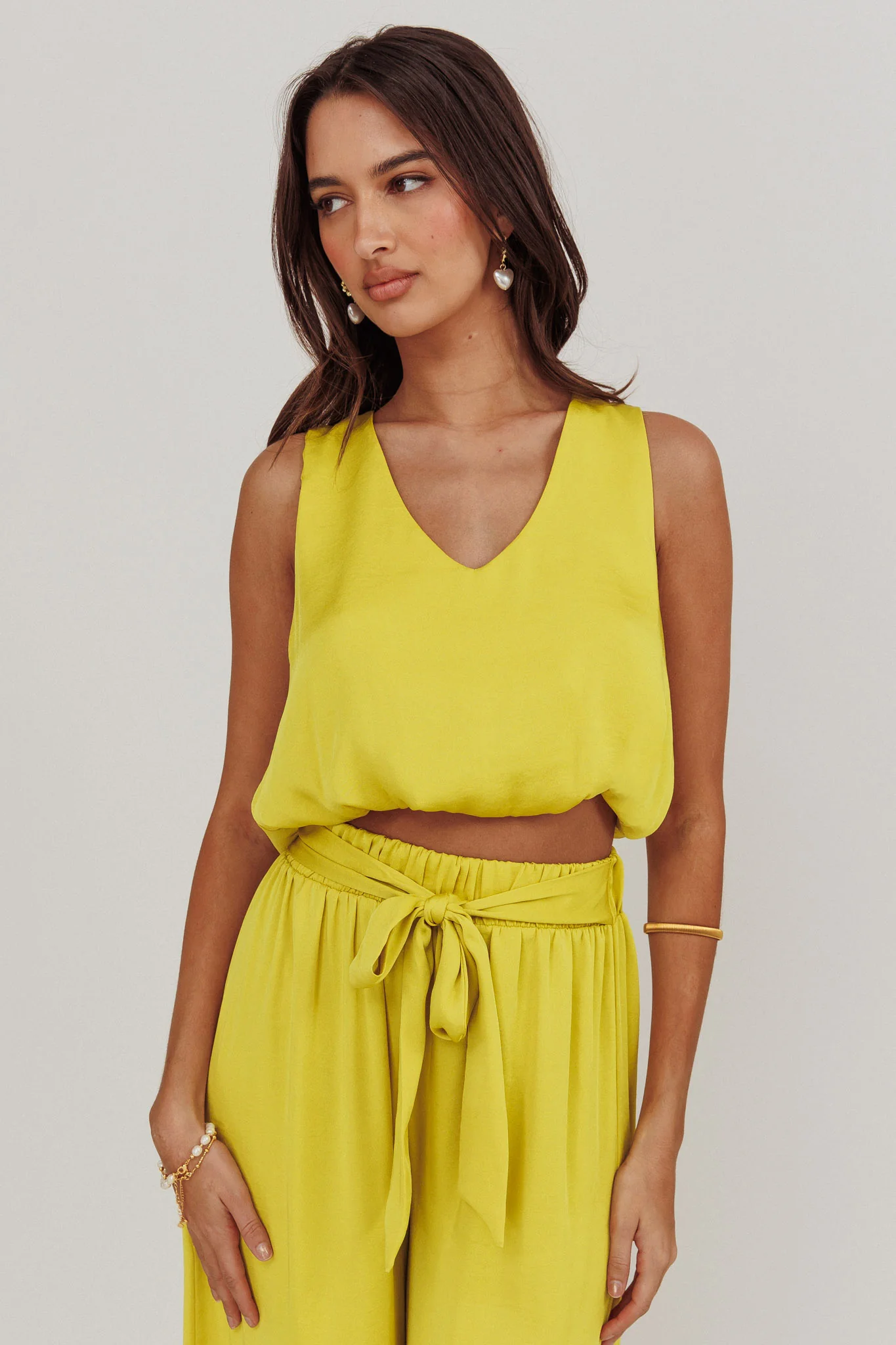 Mariposa Sleeveless Bubble Hem Top Chartreuse