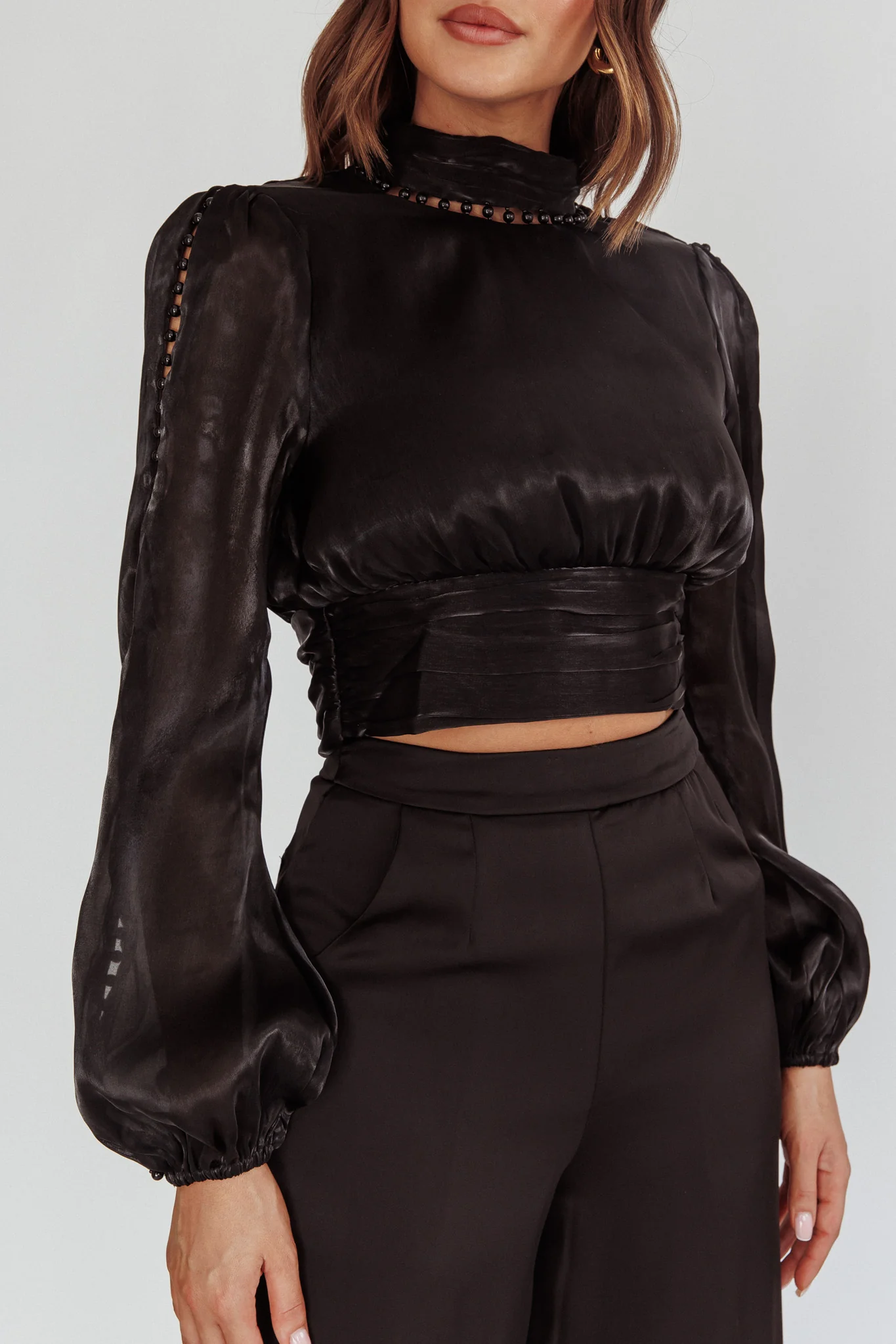 Caia Pearl Detail Open Back Top Black