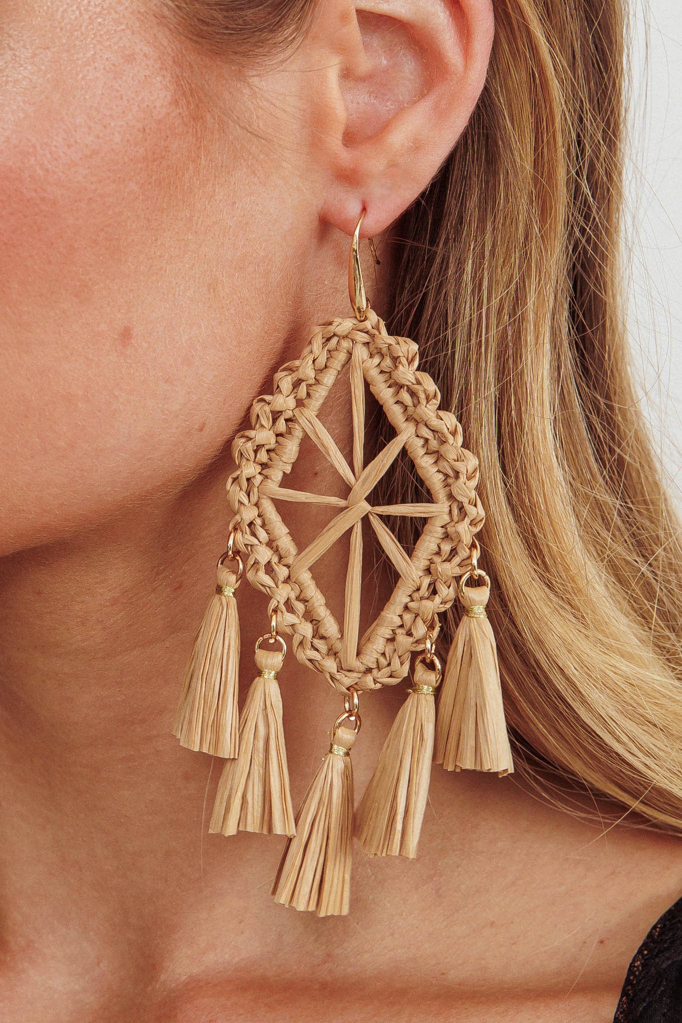 Immense Drop Woven Tassle Earrings Brown