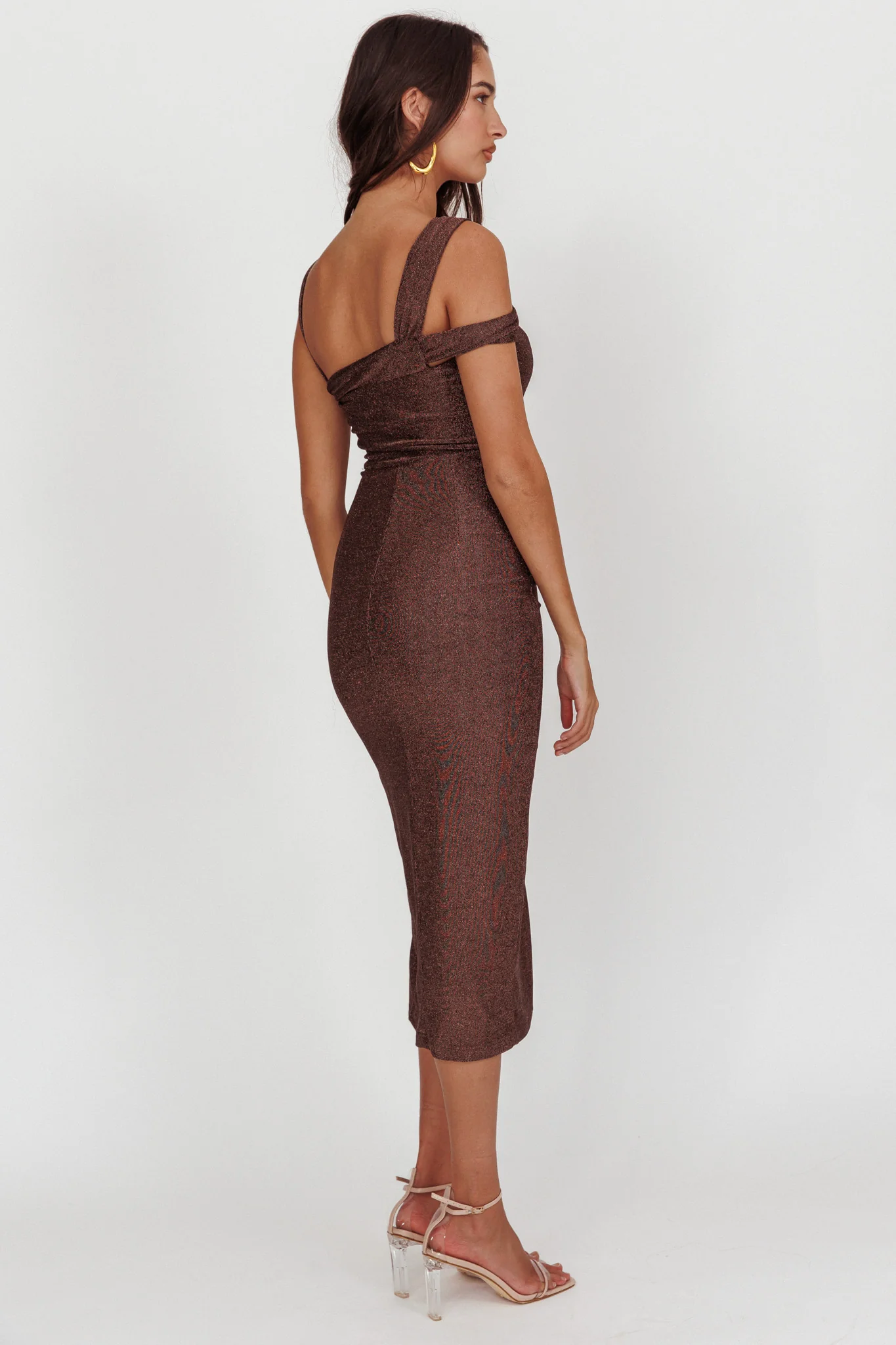 First Impressions One Shoulder Midi Dress Chocolate