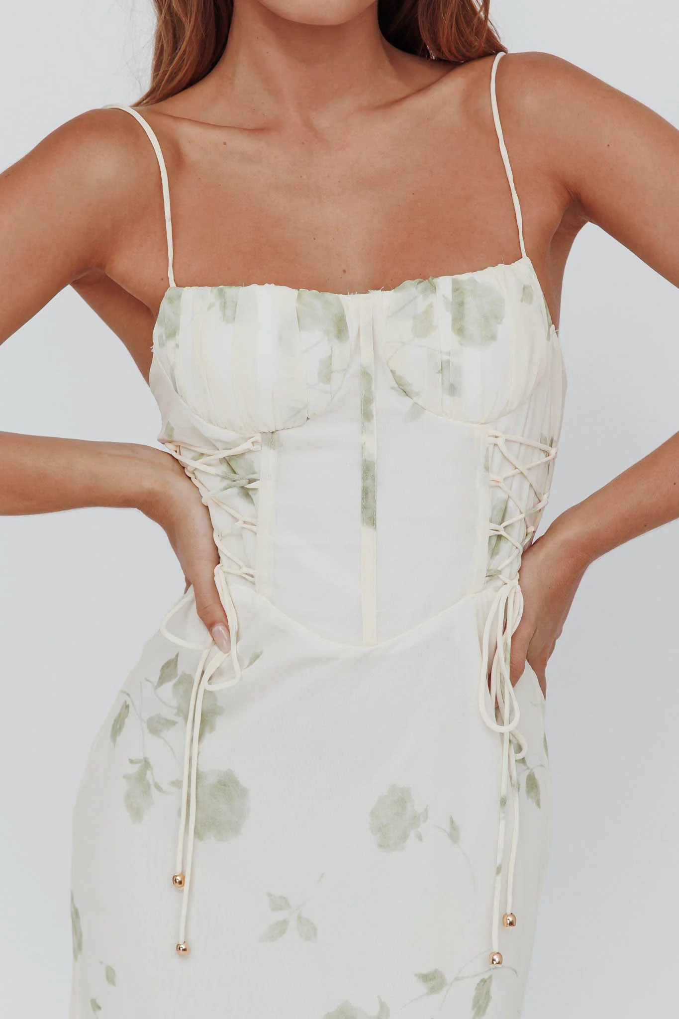 Graziella Laced Corset Midi Dress Floral Green