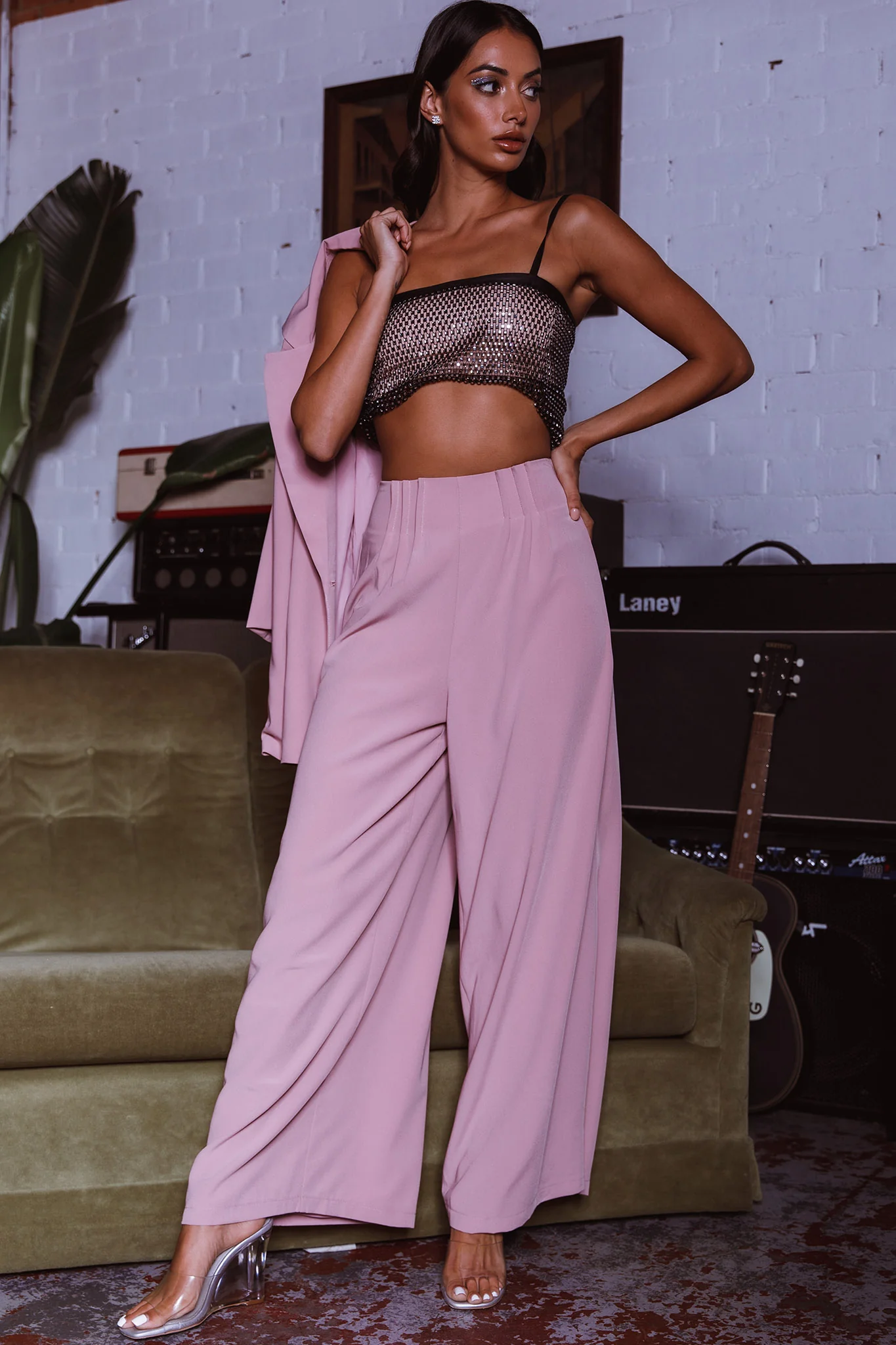 Vous Etes Belle Pleated Waist Pants Blush