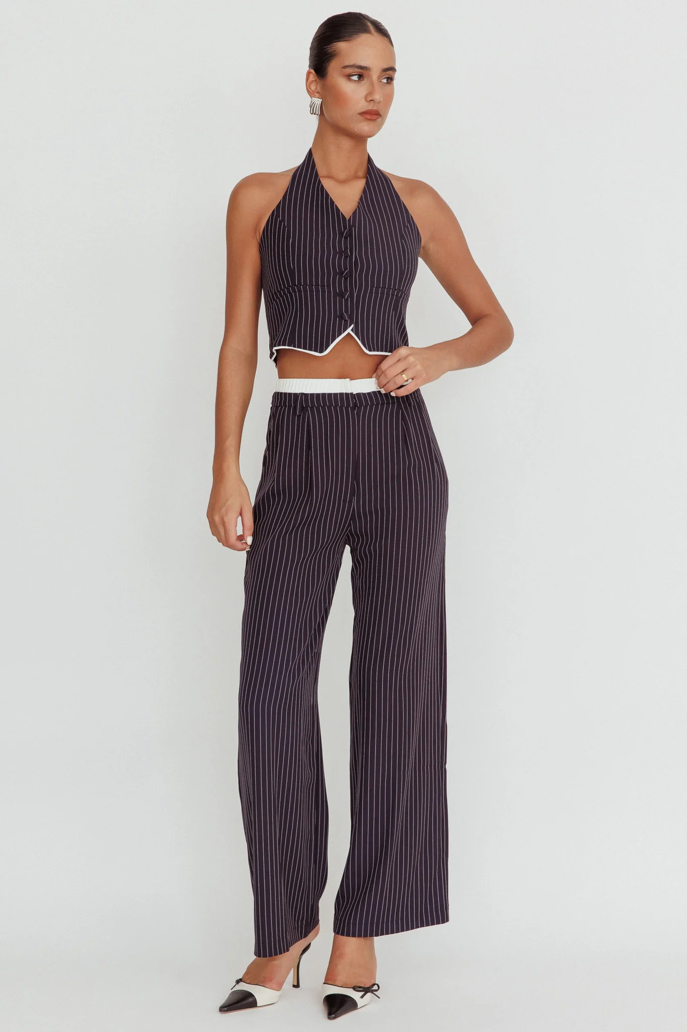 Lilija Pinstripe Halter Neck Vest Navy