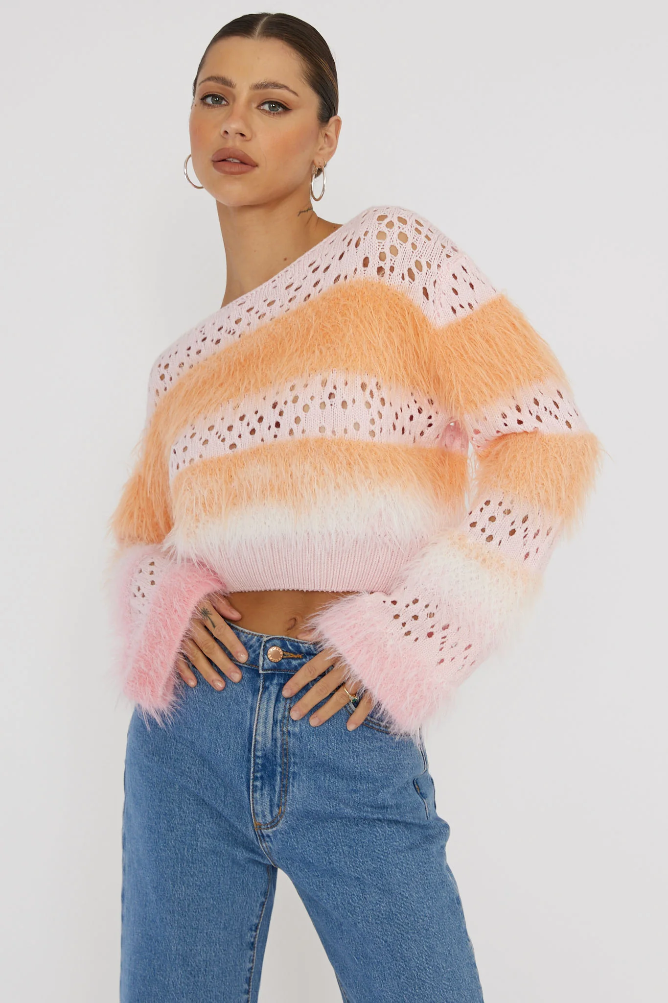 Borealis Fur Trim Knit Sweater Pink
