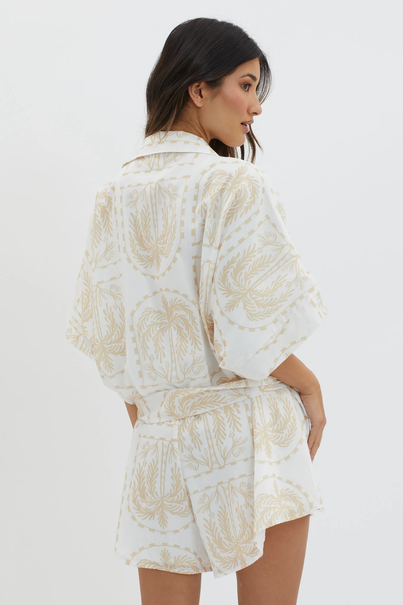 Daytona Beach Button-Up Romper Print Beige