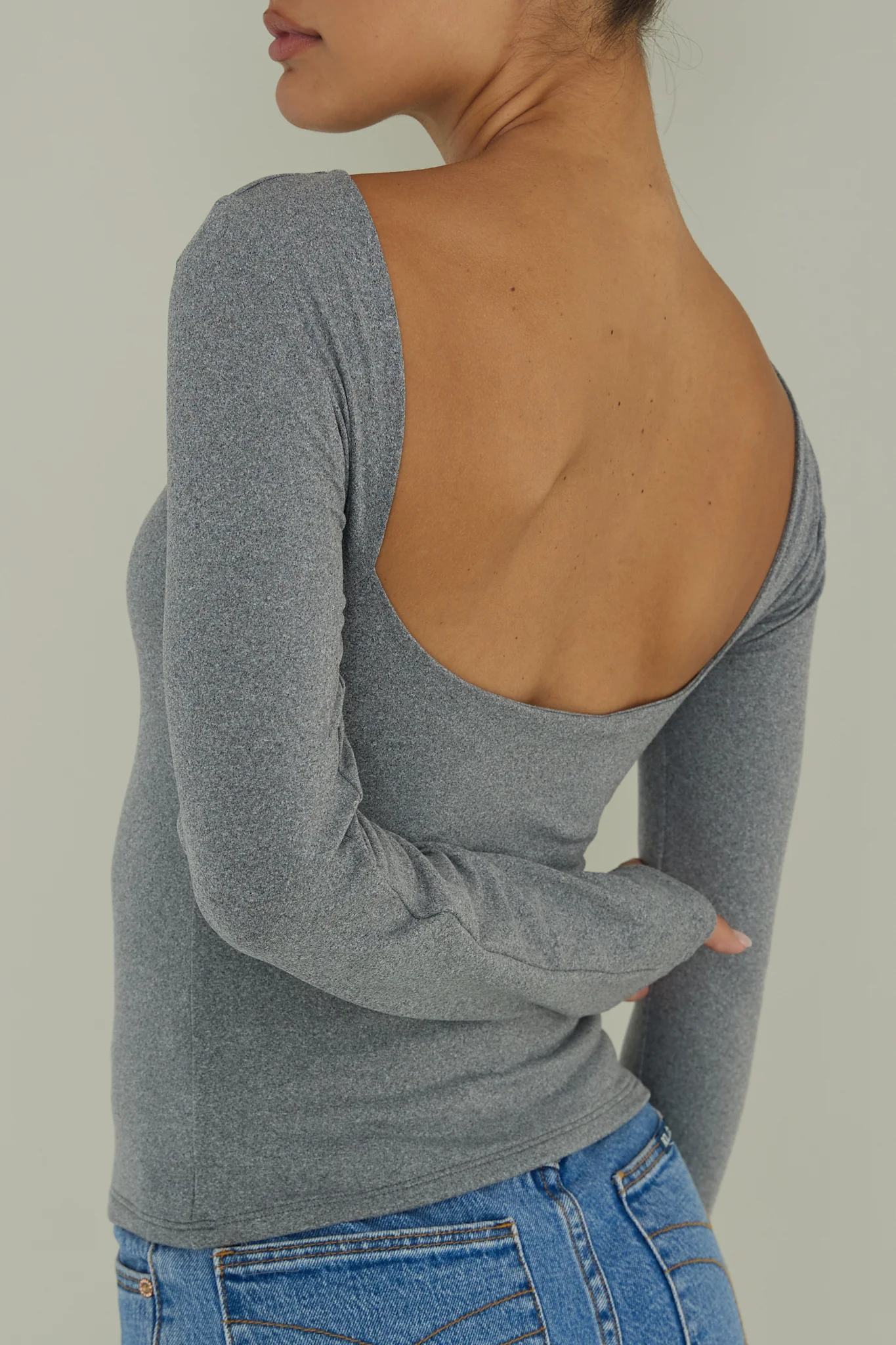 Cheers Boat Neck Long Sleeve Top Grey