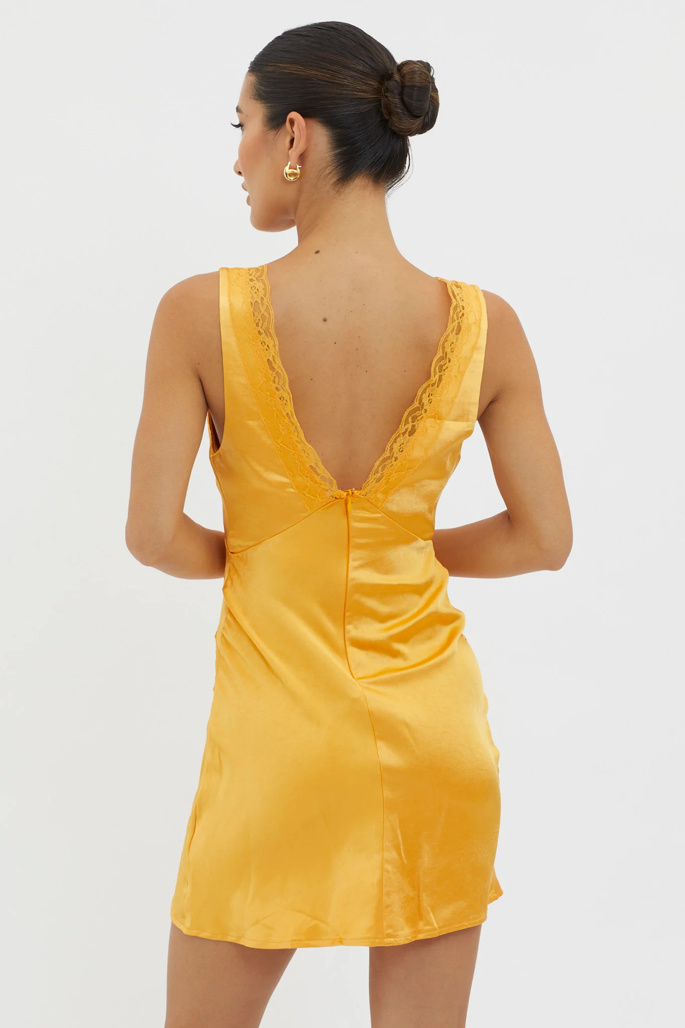 Ivonne Lace Trim V-Neck Mini Dress Tangerine