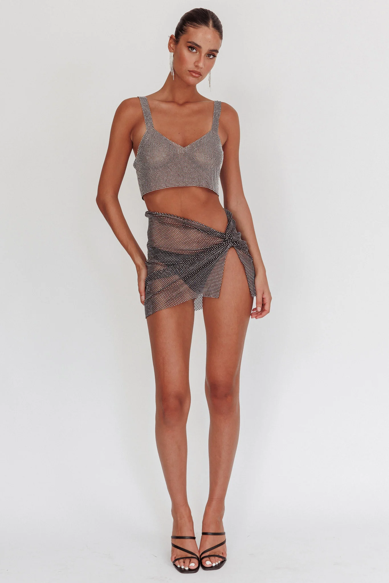 Shine On Diamante Mesh Mini Skirt Black