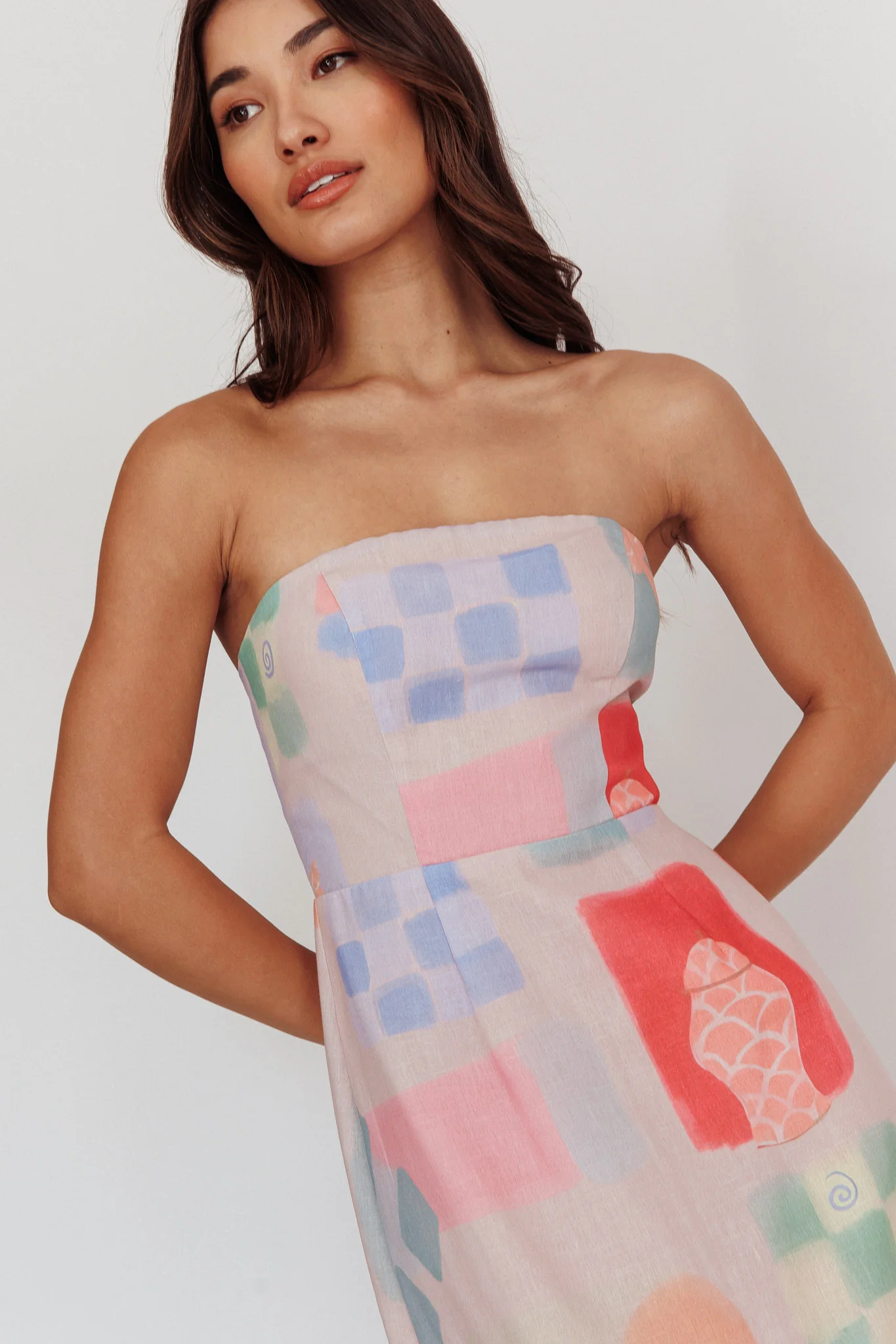 Eastern Sun Strapless Abstract Print Maxi Dress Multi