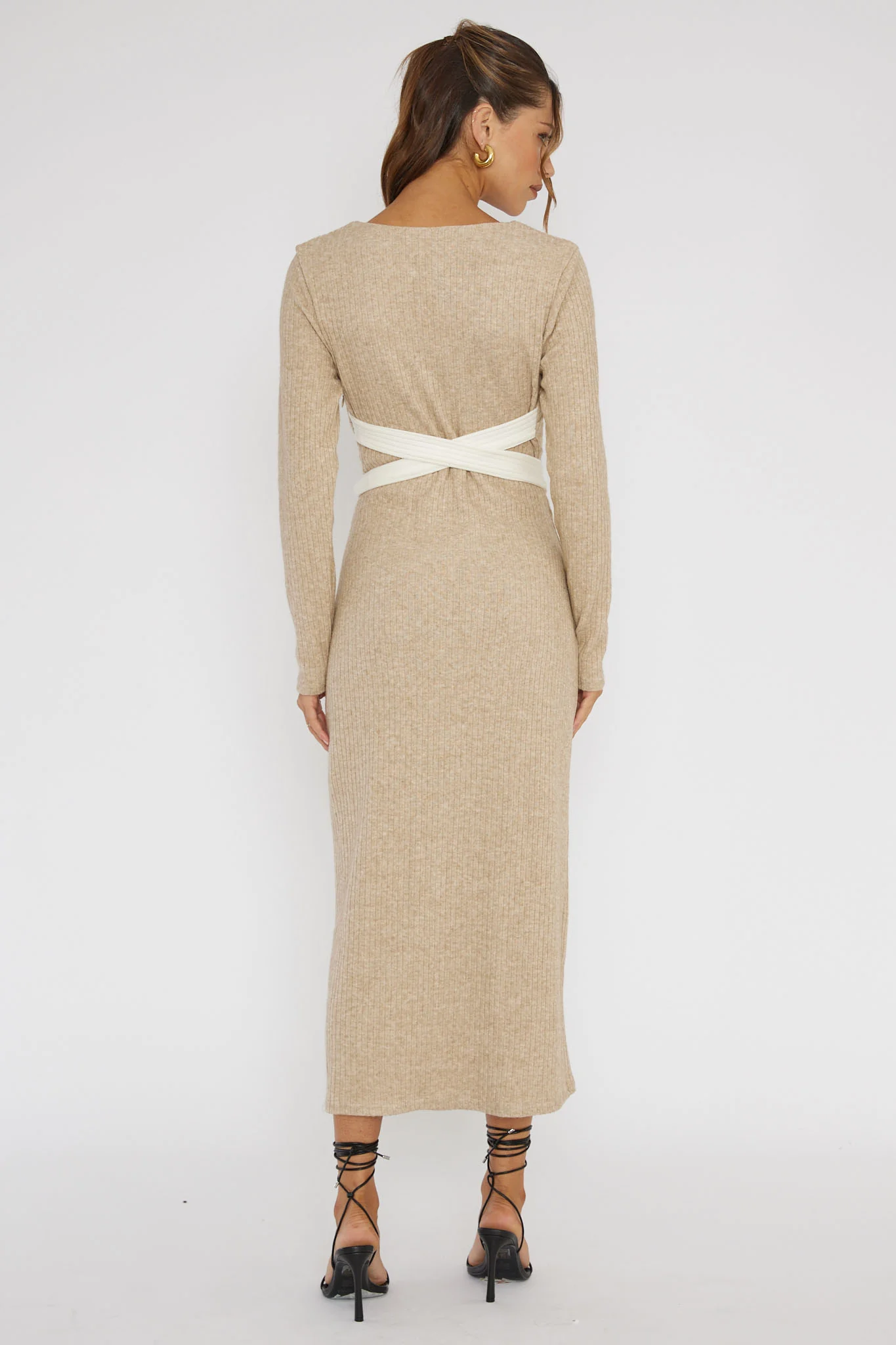 So Emotional Long Sleeve Cut-Out Knit Dress Oat