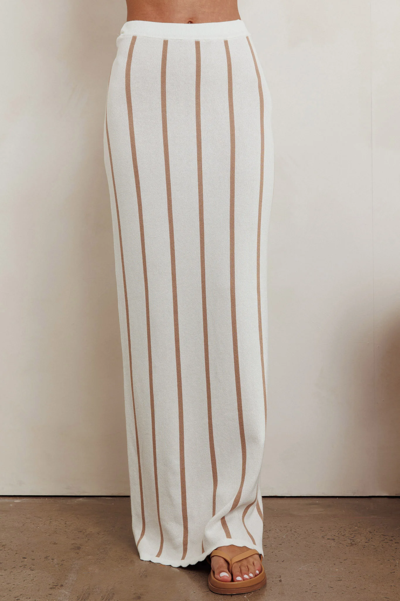 Aster Striped Maxi Knit Skirt Beige
