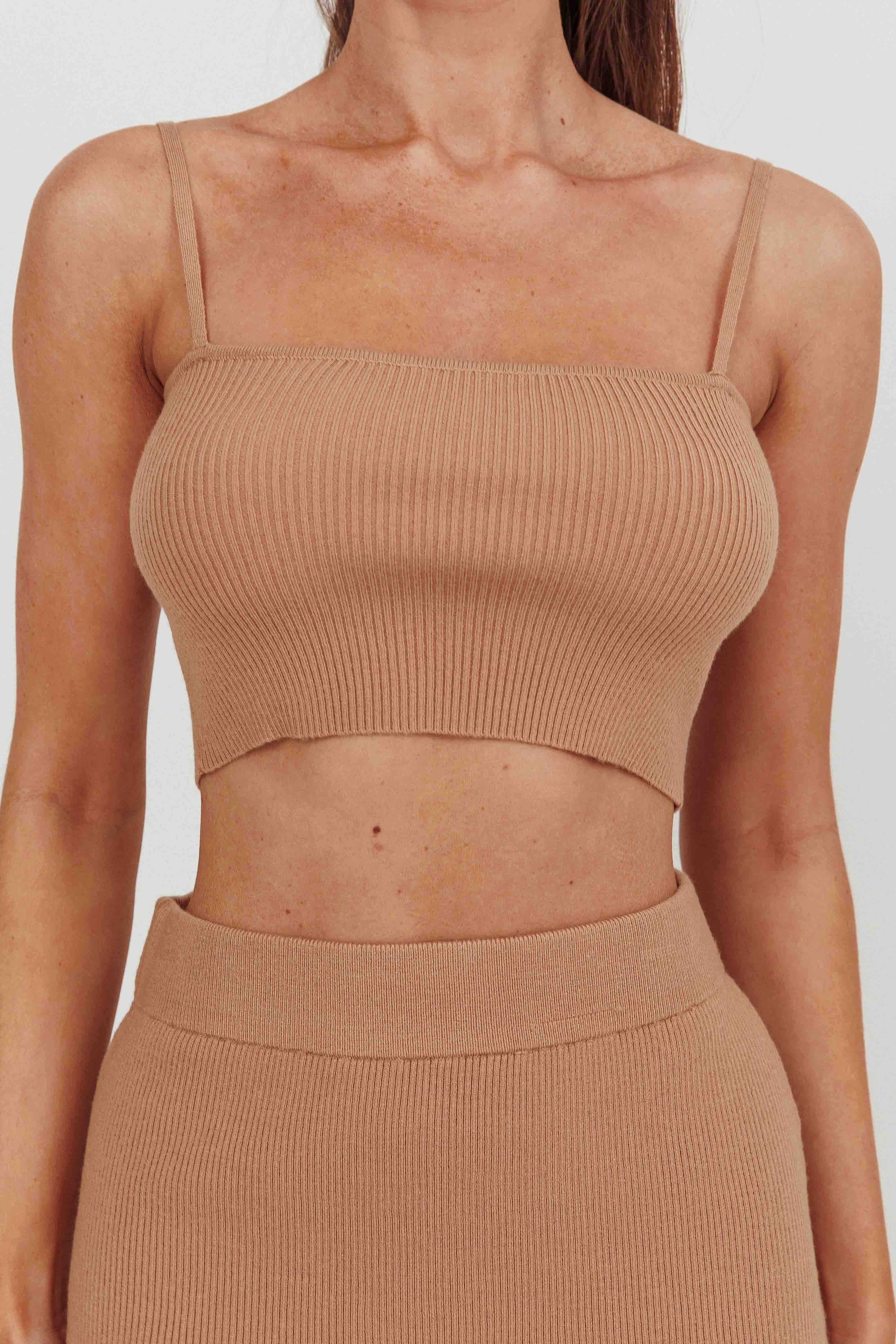 Loverboy Cropped Ribbed Cami Top Camel