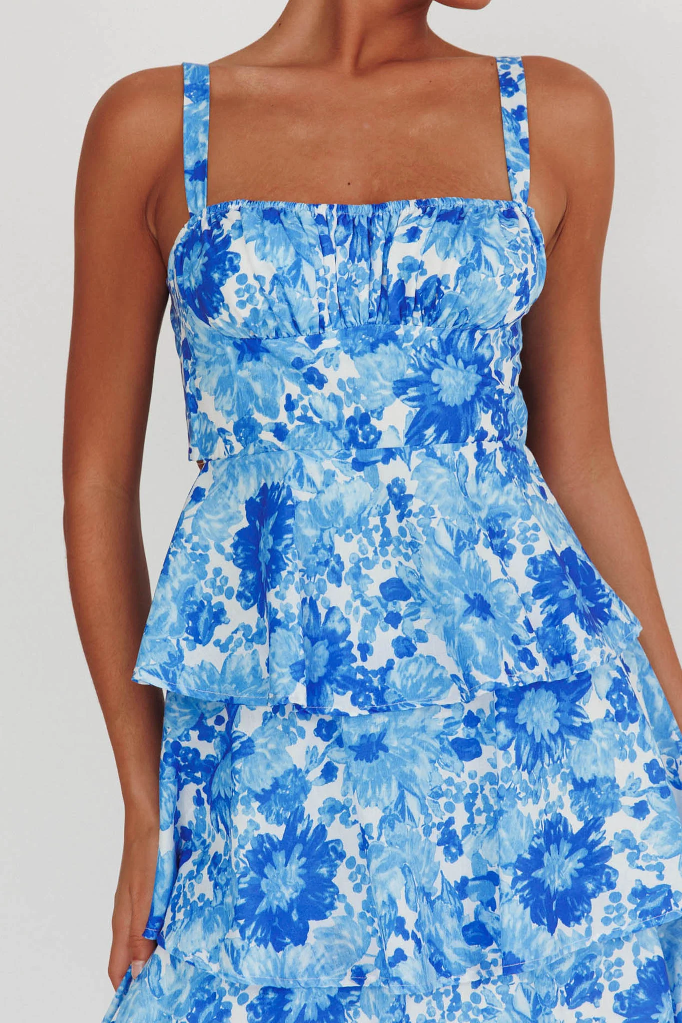 Provence Bloom Tiered Floral Maxi Dress Blue