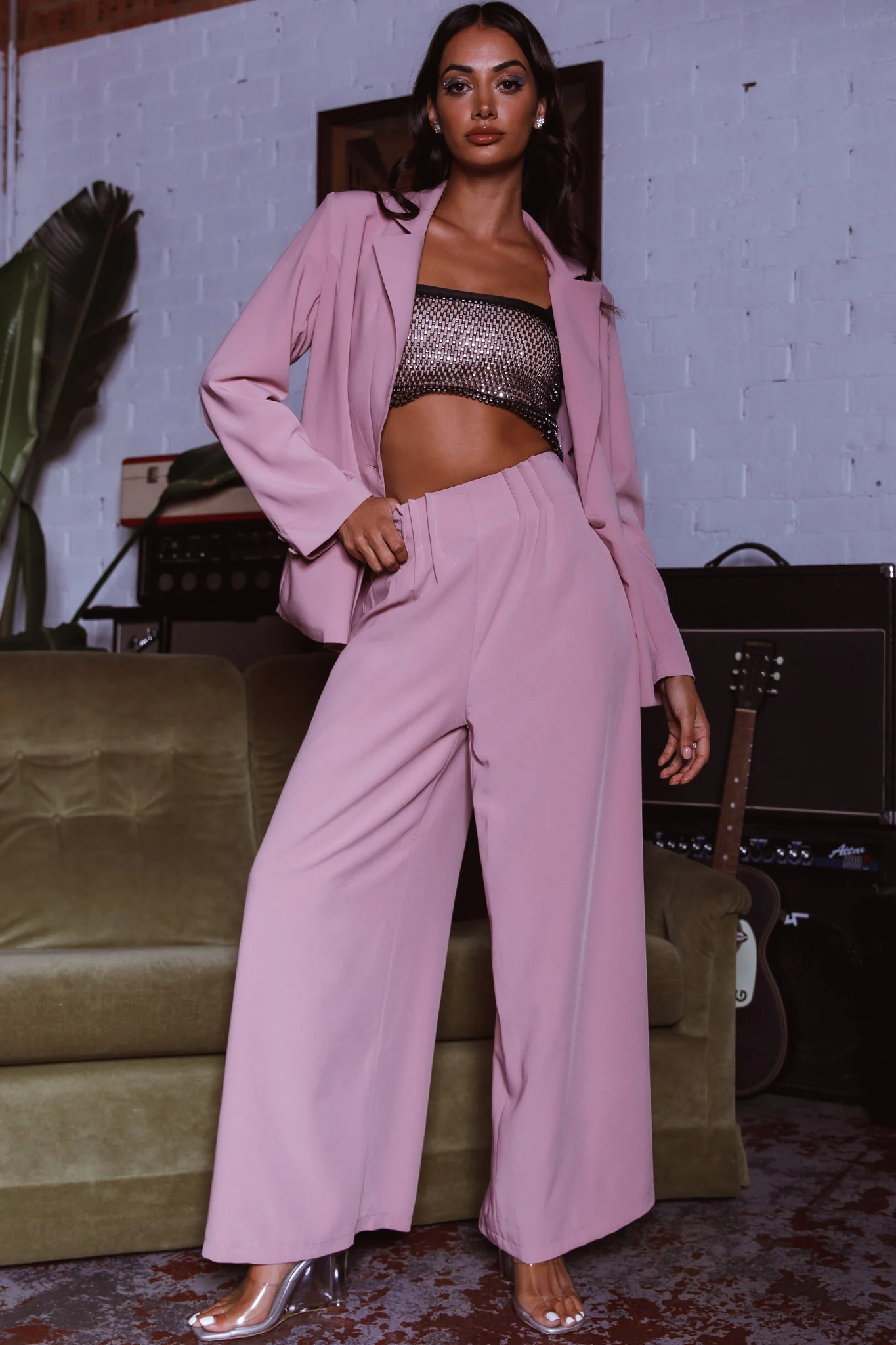 Vous Etes Belle Pleated Waist Pants Blush