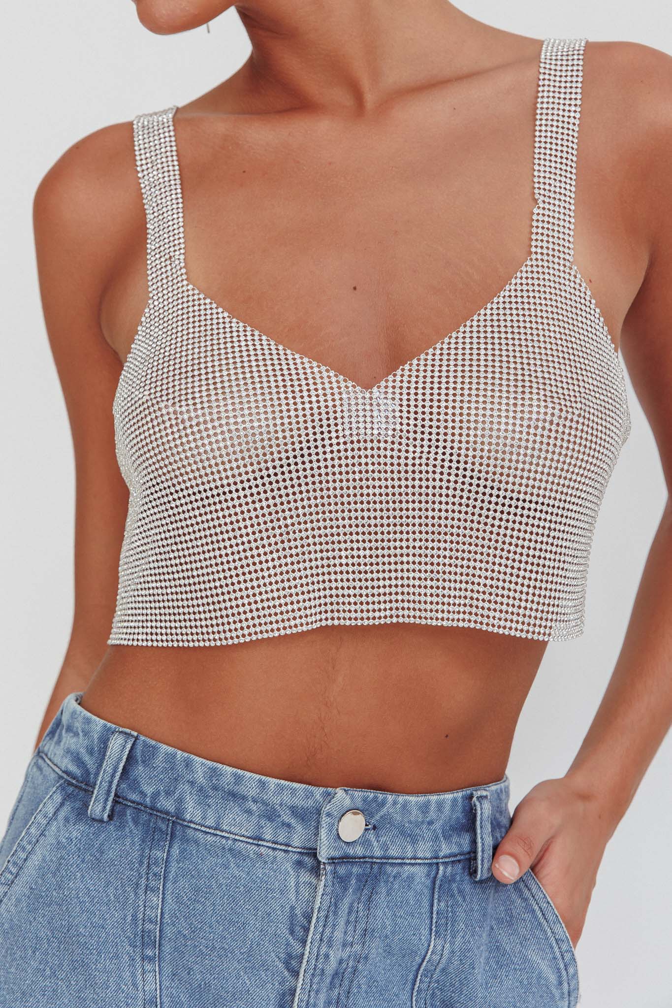 Lumina Diamante Crop Top Silver