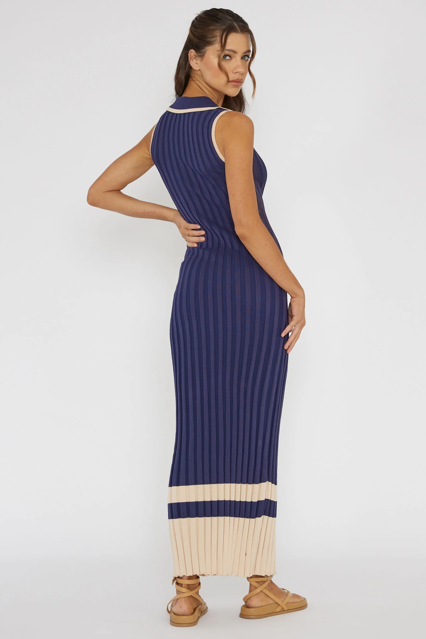 Cayla Button-Up Ribbed Knit Dress Navy
