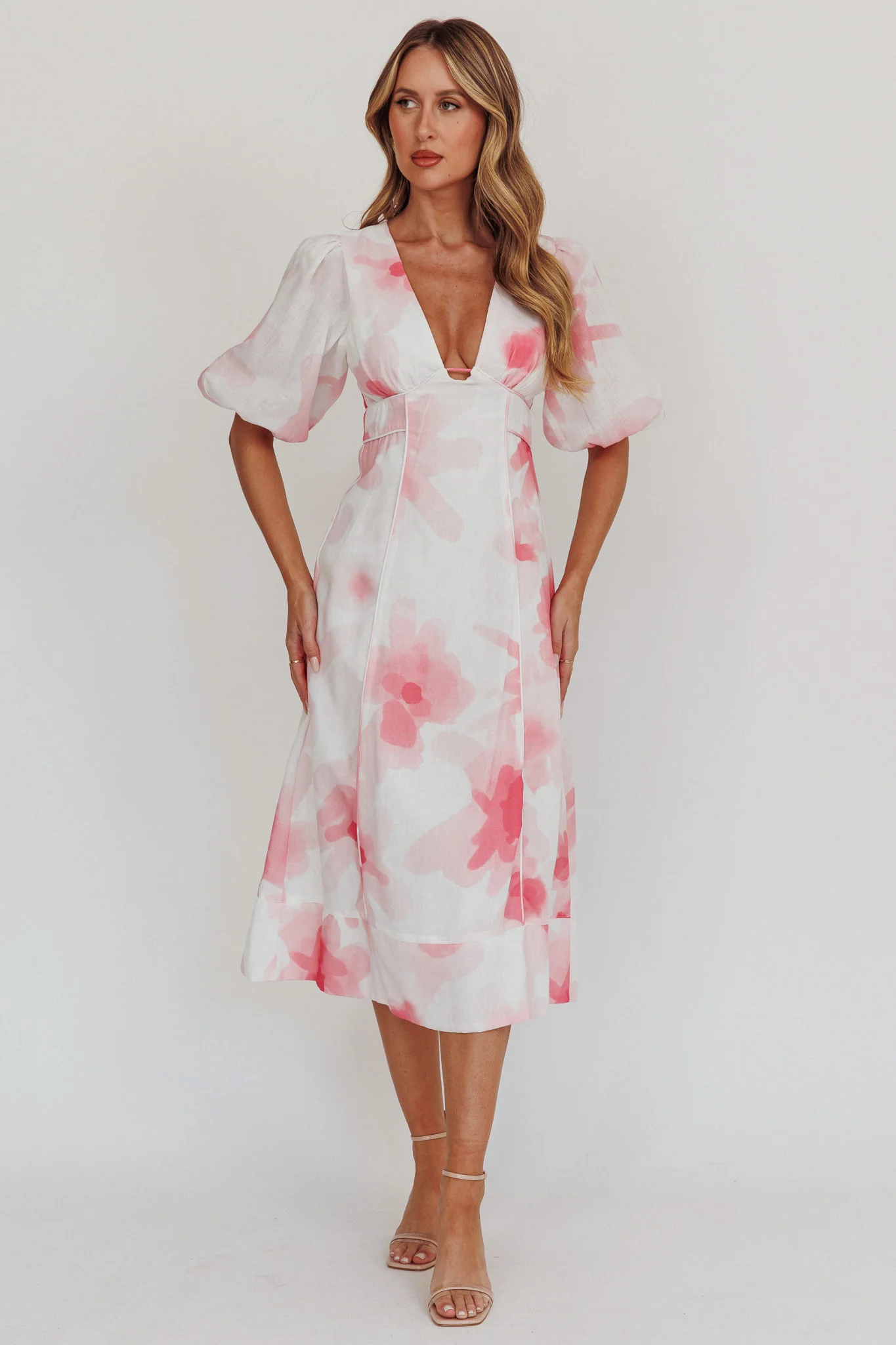 Elias Puff Sleeve Midi Dress Blush