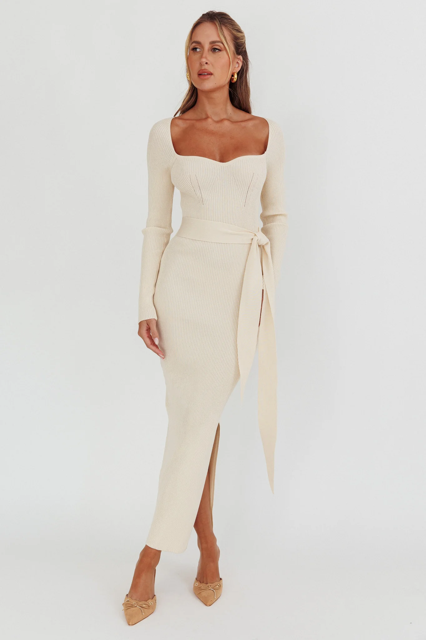 Twilight Moments Long Sleeve Knit Dress Cream