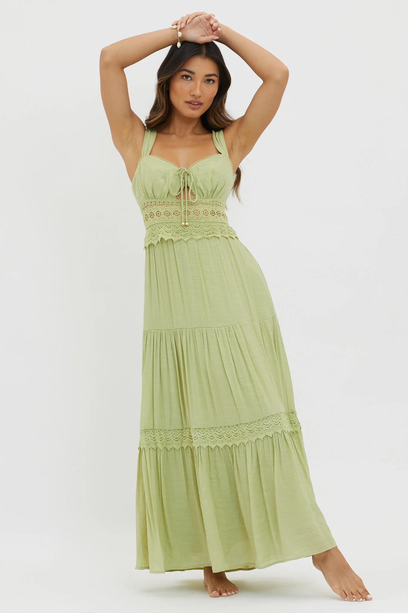 Libby Crochet Lace Waist Maxi Dress Green