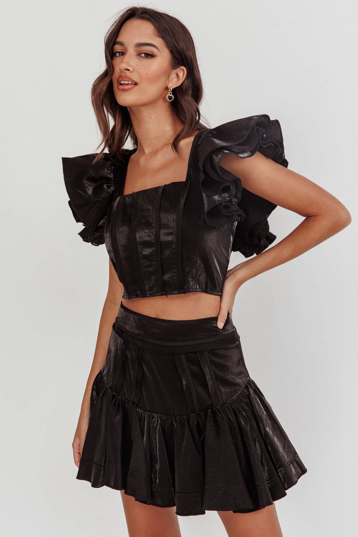 Debutante Drop Yoke Ruffle Skirt Black