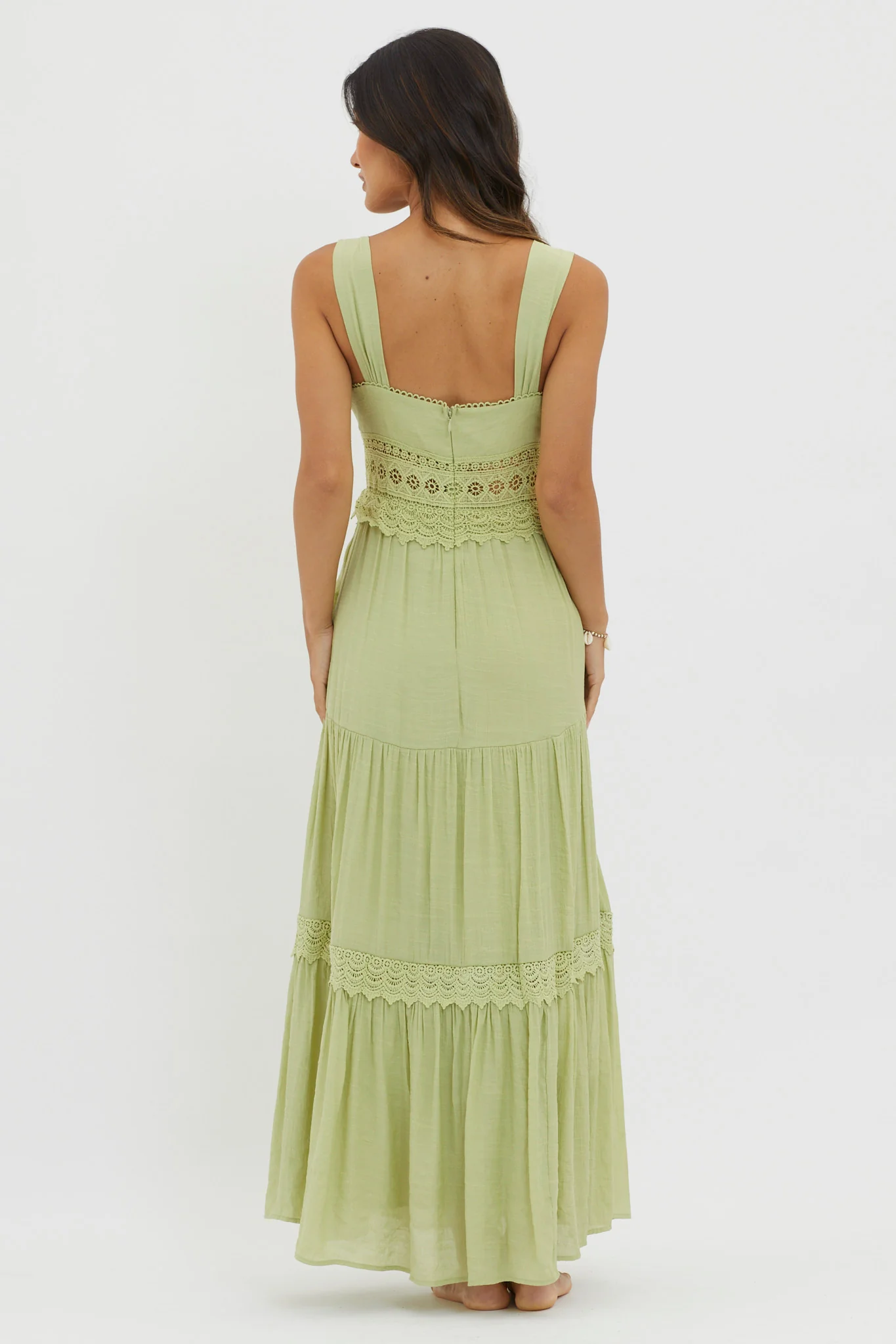 Libby Crochet Lace Waist Maxi Dress Green