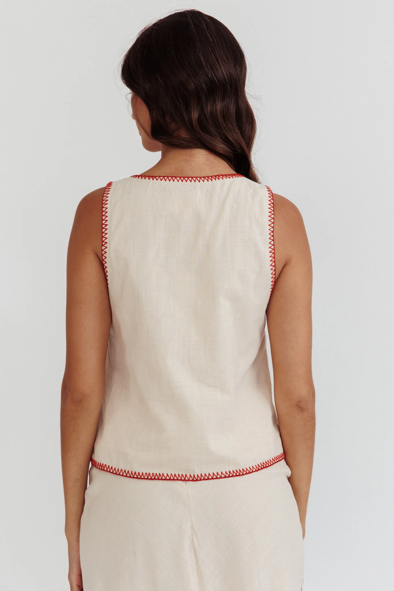 Dose Of Sunshine Blanket Stitch Vest Top Beige