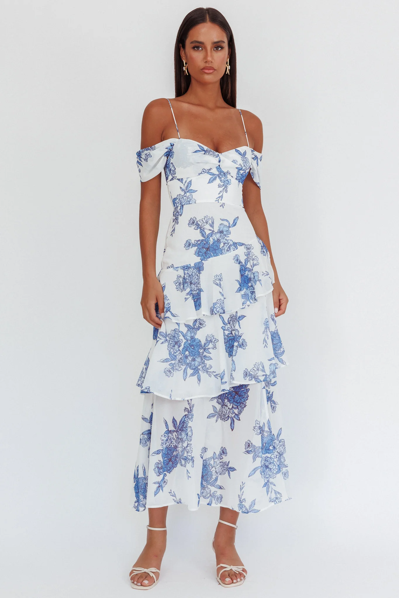 Veda Off-Shoulder Maxi Dress Floral Blue