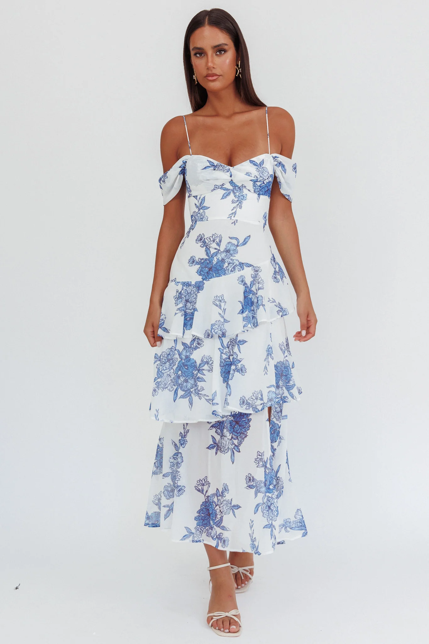 Veda Off-Shoulder Maxi Dress Floral Blue