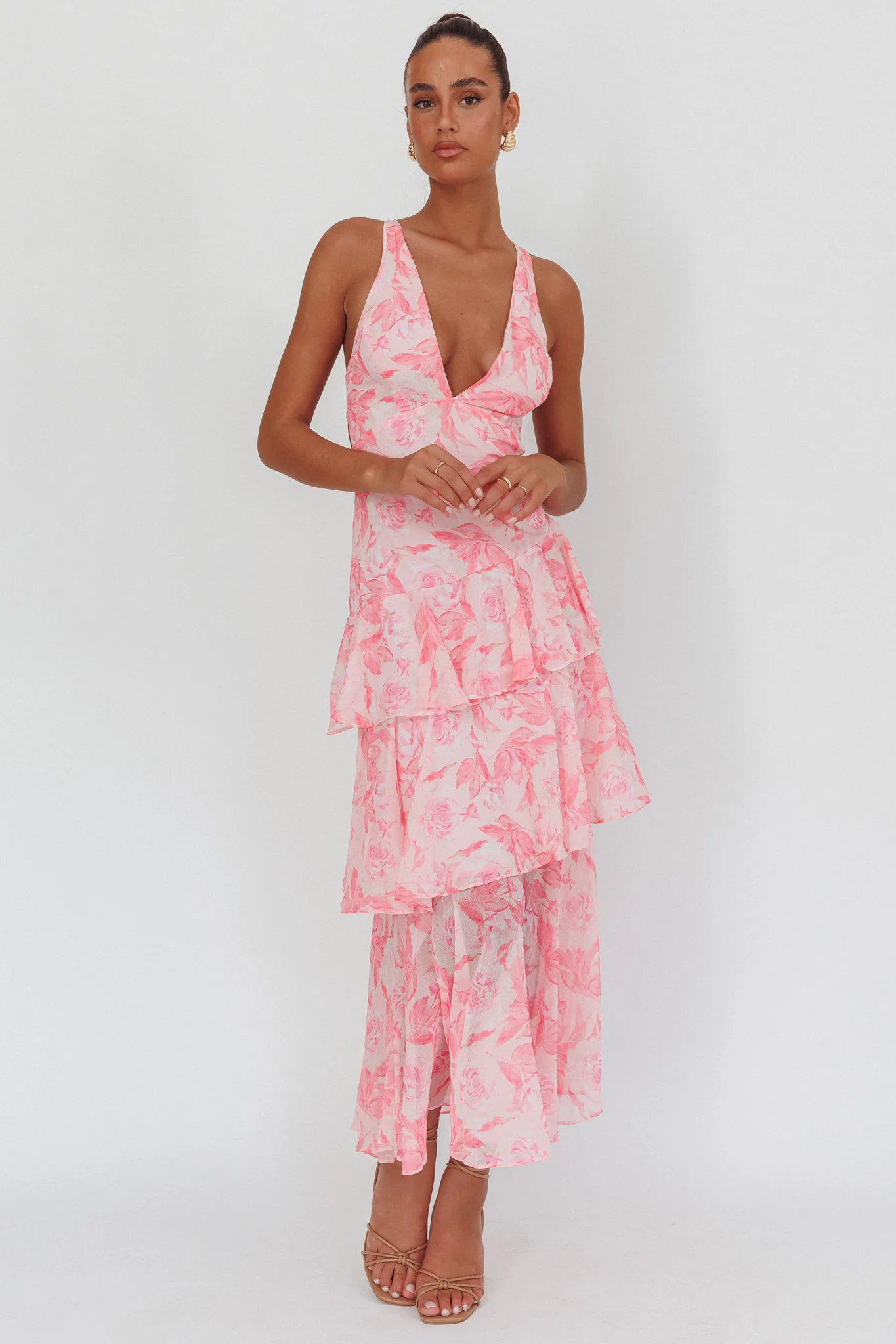 Veda Strappy Back Maxi Dress Floral Pink