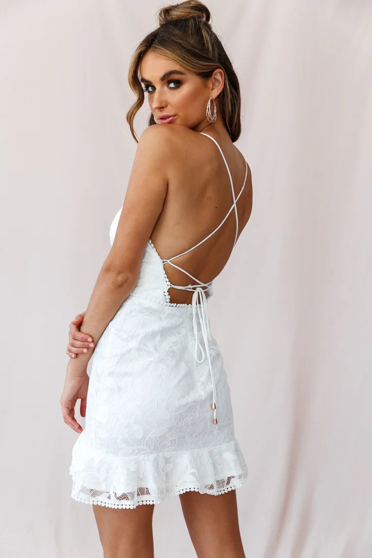 Kendra Lace Overlay Tie-Up Back Dress White