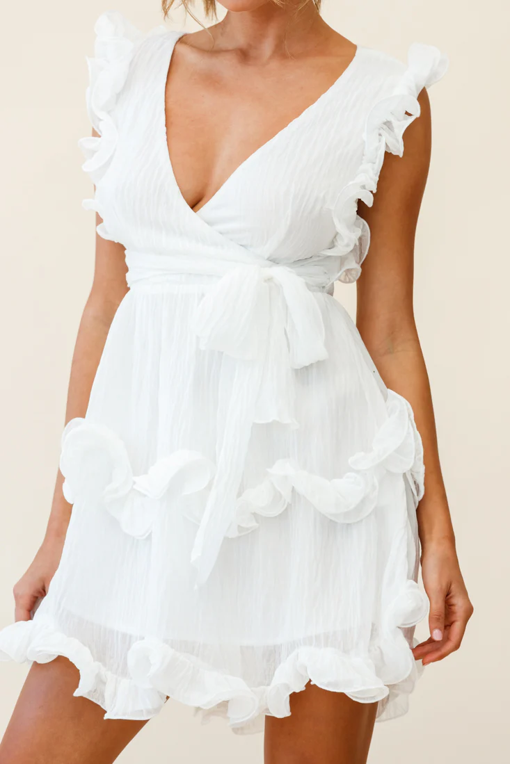 Greta Sleeveless Tiered Ruffle Chiffon Dress White