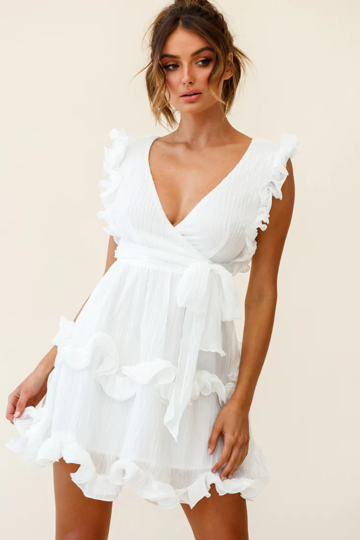 Greta Sleeveless Tiered Ruffle Chiffon Dress White
