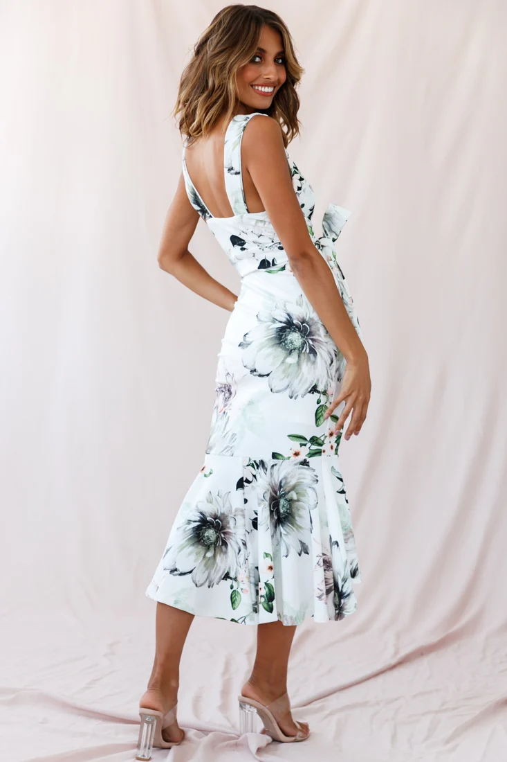Sorry Not Sorry Wide Strap Flounce Floral Dress White