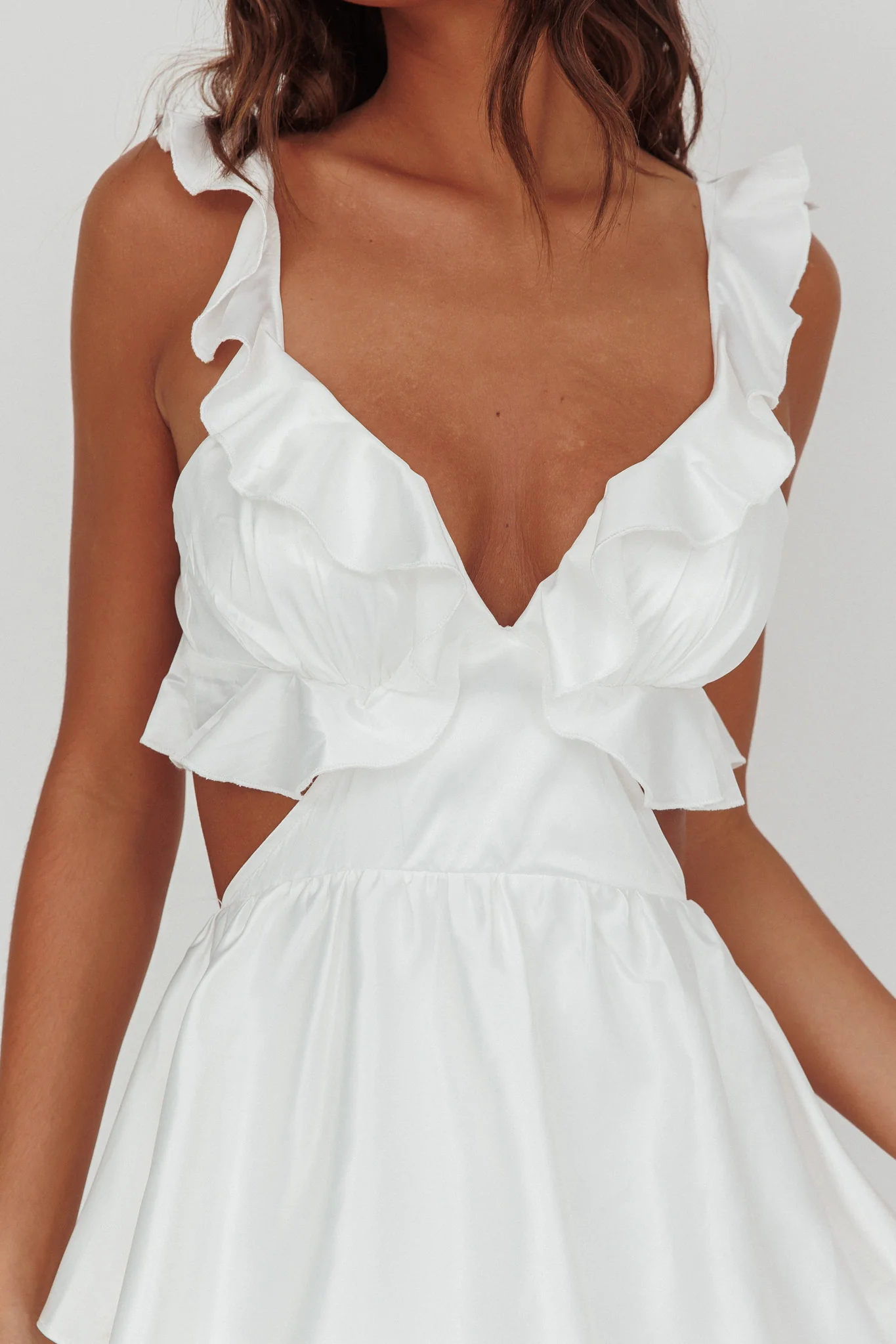 Catalina Tiered Ruffle Cut-Out Maxi Dress White