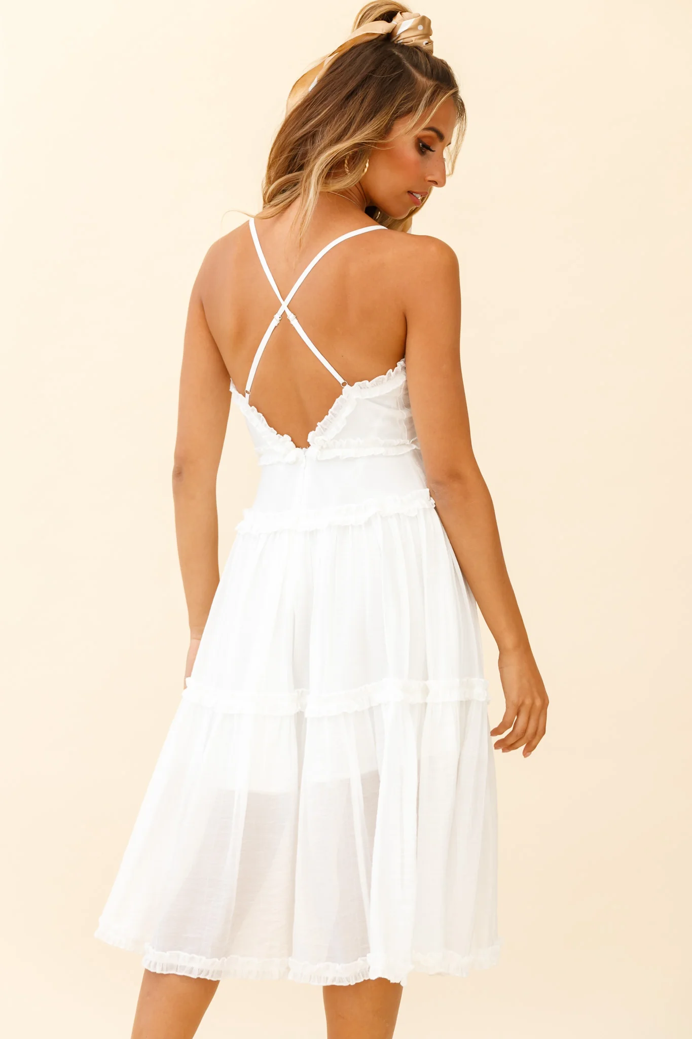 Laney Low Back Cami Strap Midi Dress White