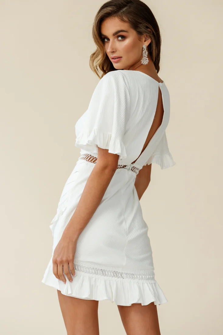 Walk This Way Pintuck Angel Sleeve Dress White