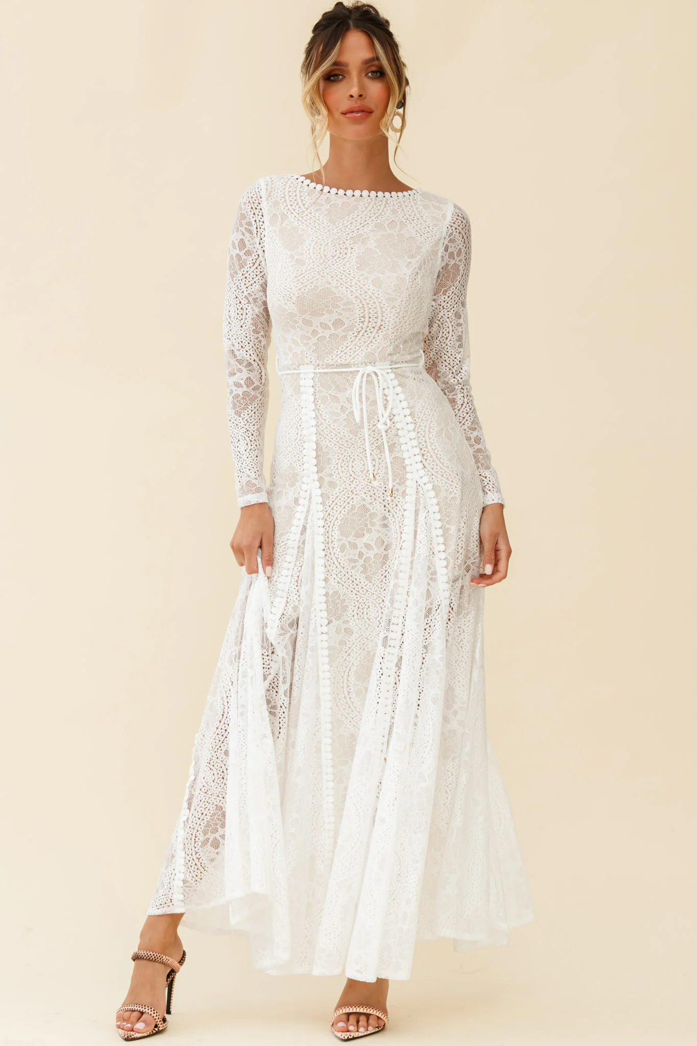 Palm Springs Long Sleeve Lace Overlay Maxi Dress White