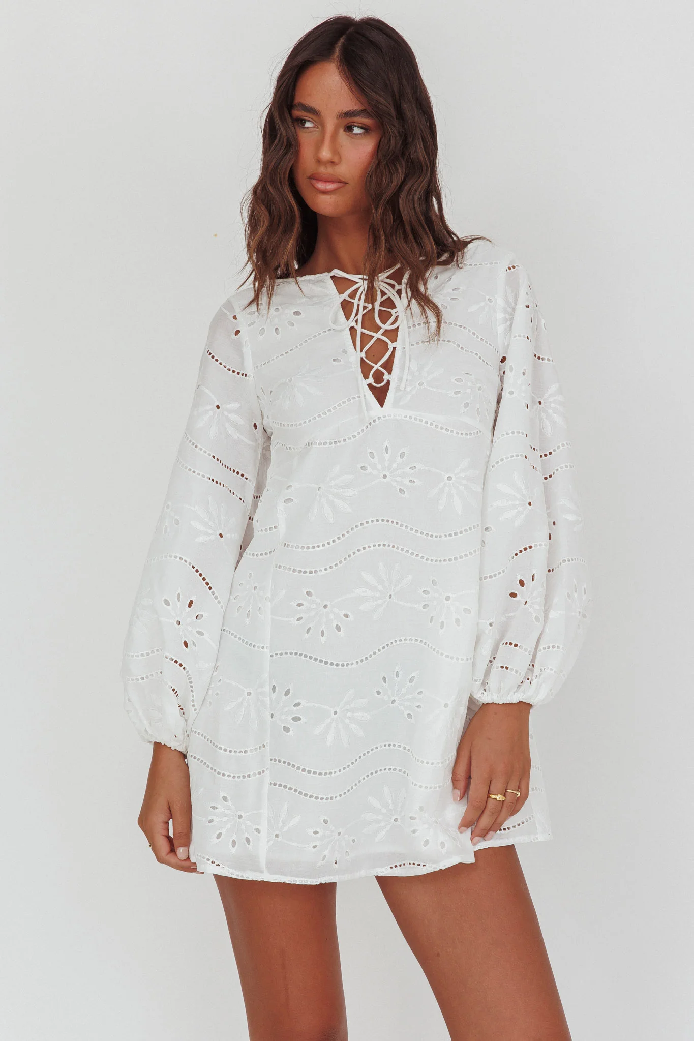 Long Weekend Eyelet Mini Dress White