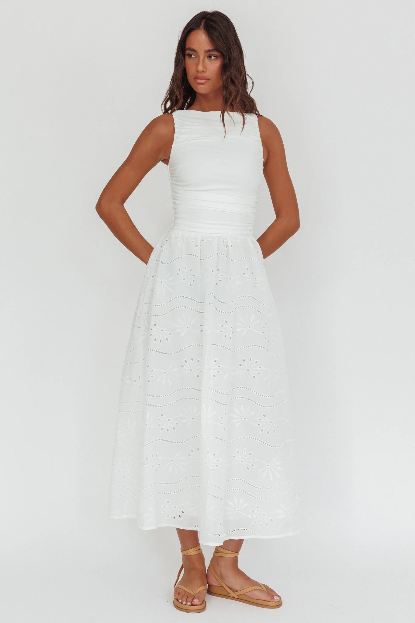 Dalayla Sleeveless Eyelet Maxi Dress White