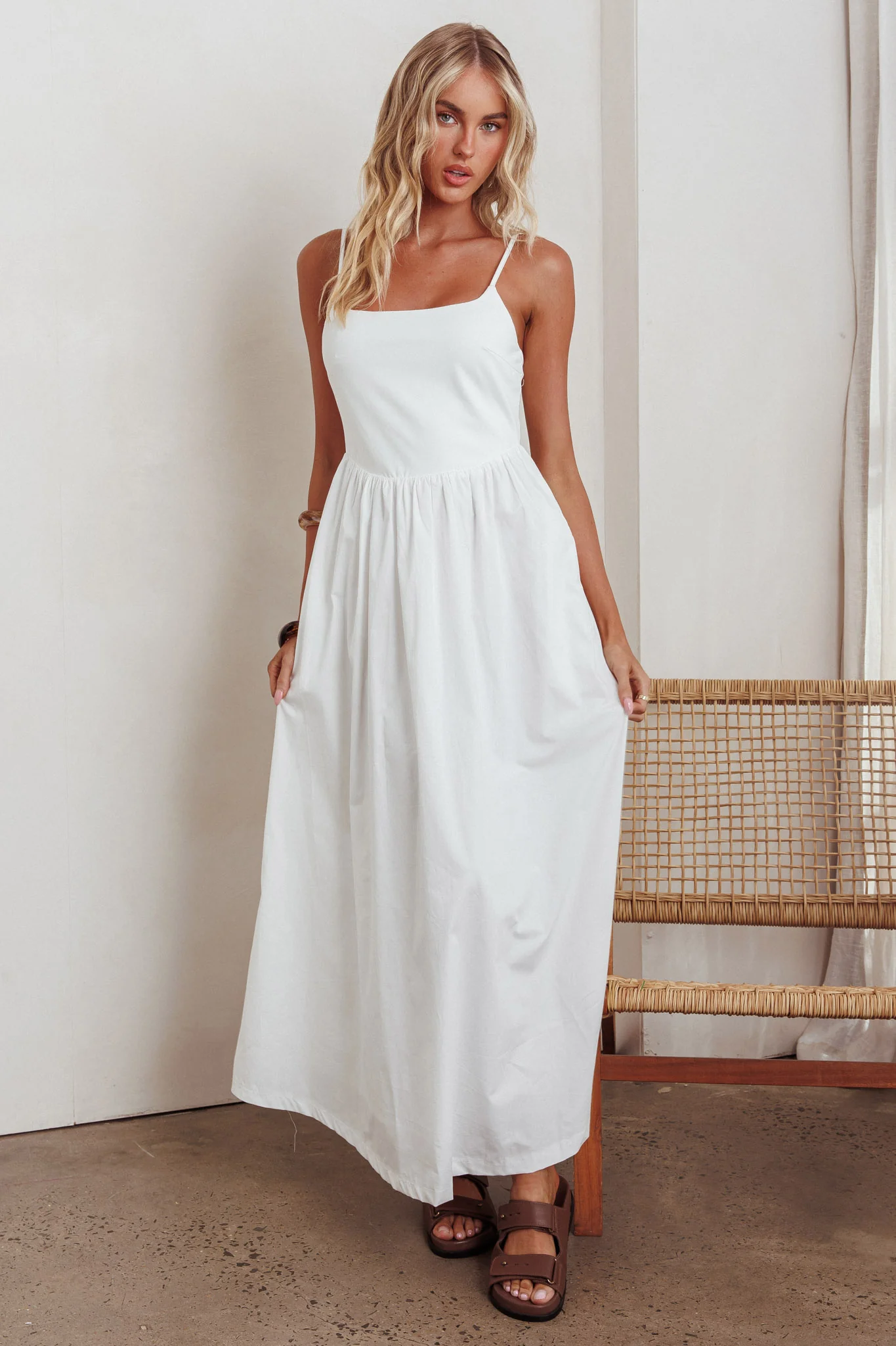 Yelizaveta Side Pocket Maxi Dress White