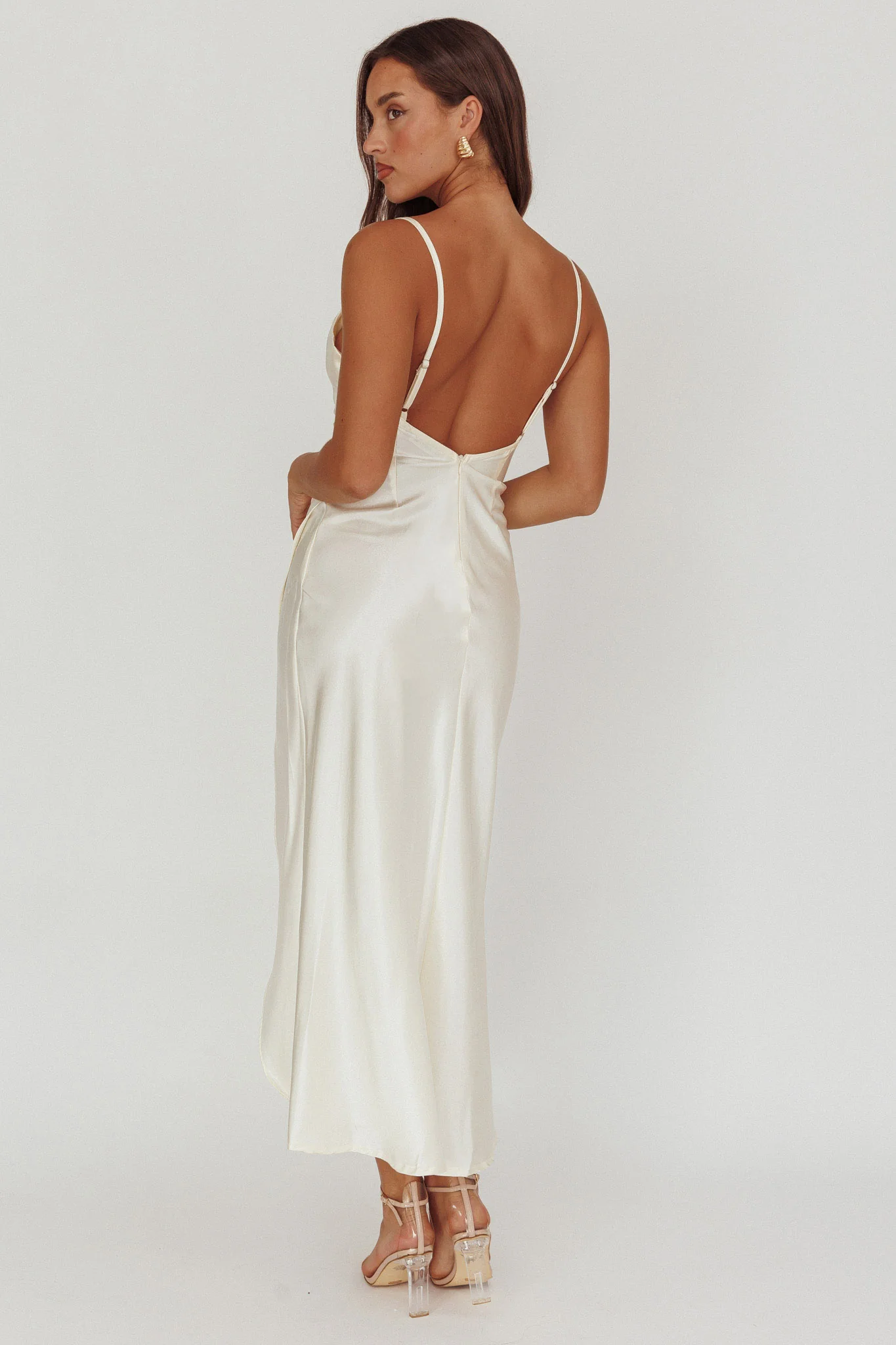 Hey Girl Long Satin Cowl Neck Dress Champagne