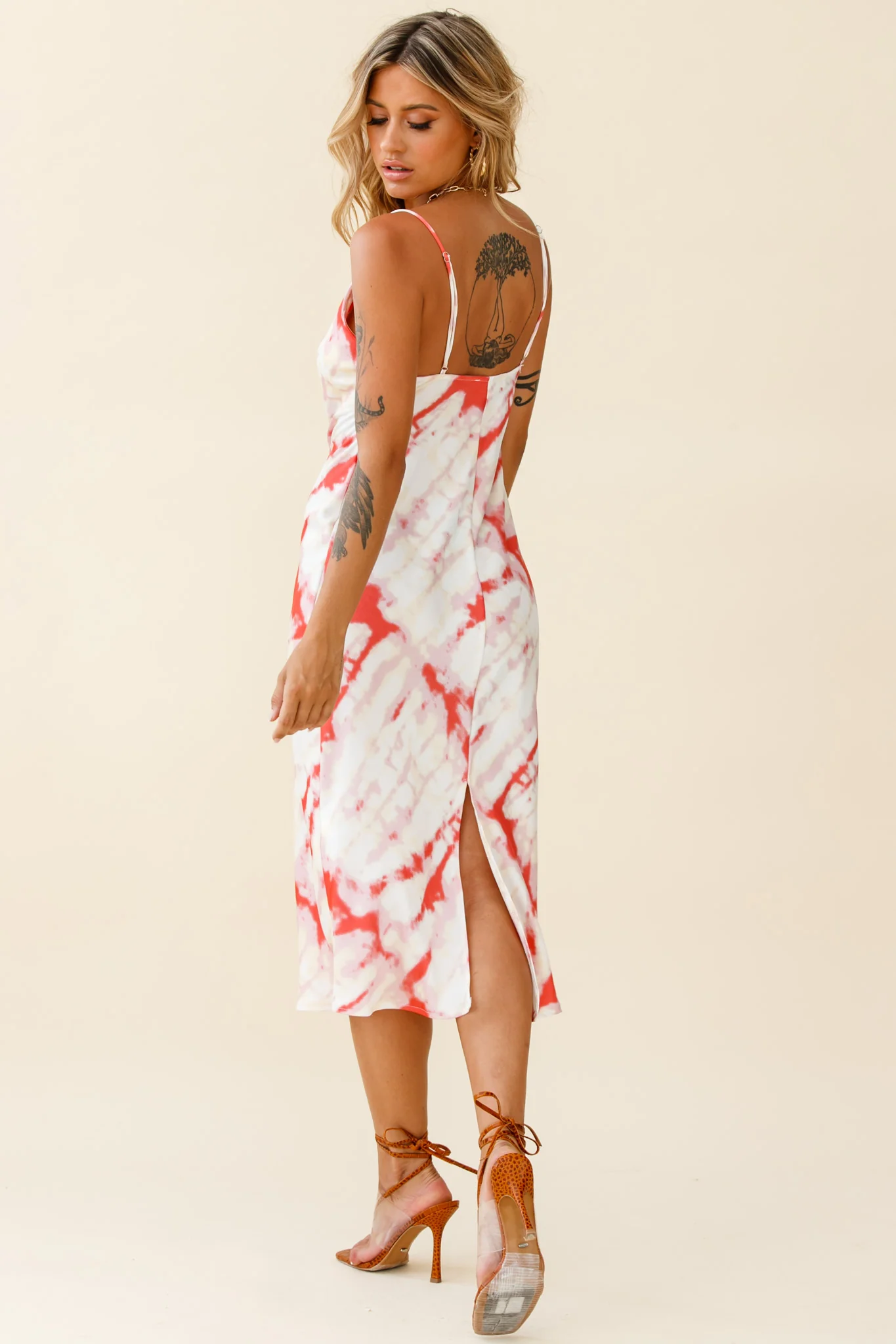 Show Me Love Cowl Neck Midi Dress Tie-Dye Red