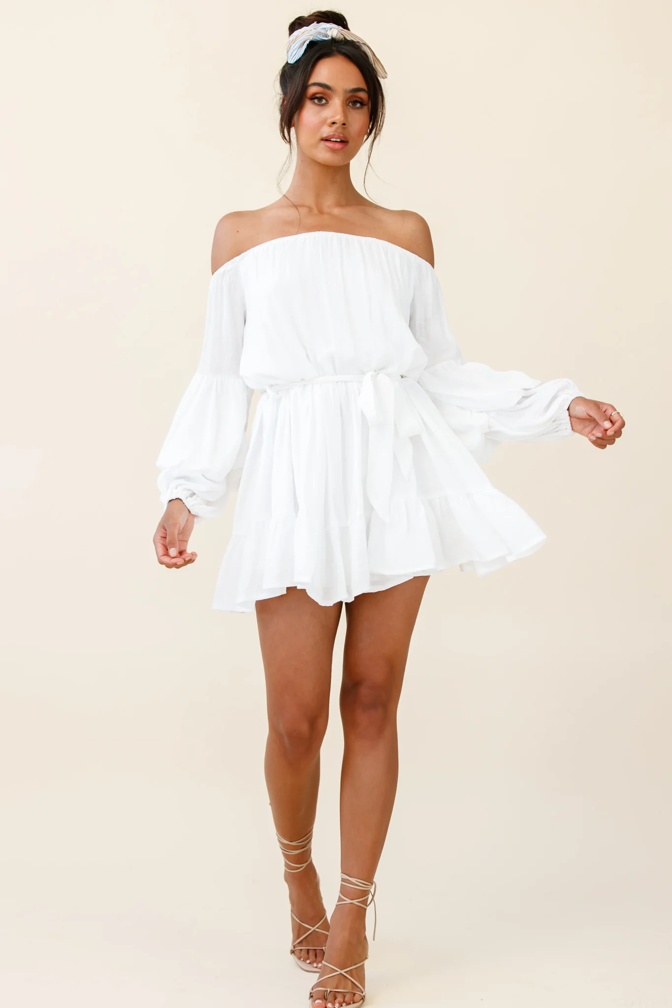 Frida Off-Shoulder Waist Tie Dress White
