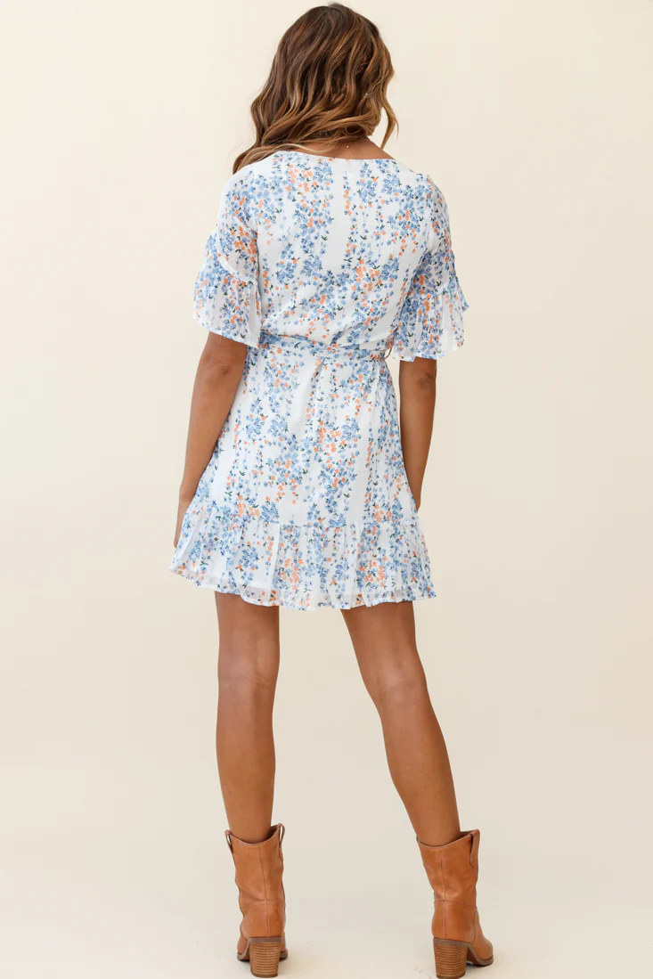 Azealia Ruffle Hem Dress Floral Spring Print White