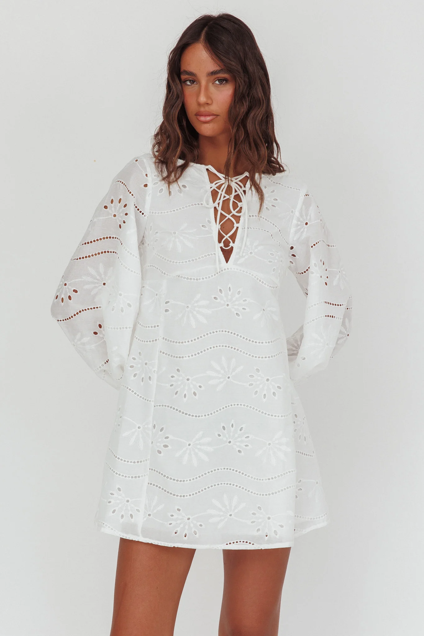 Long Weekend Eyelet Mini Dress White