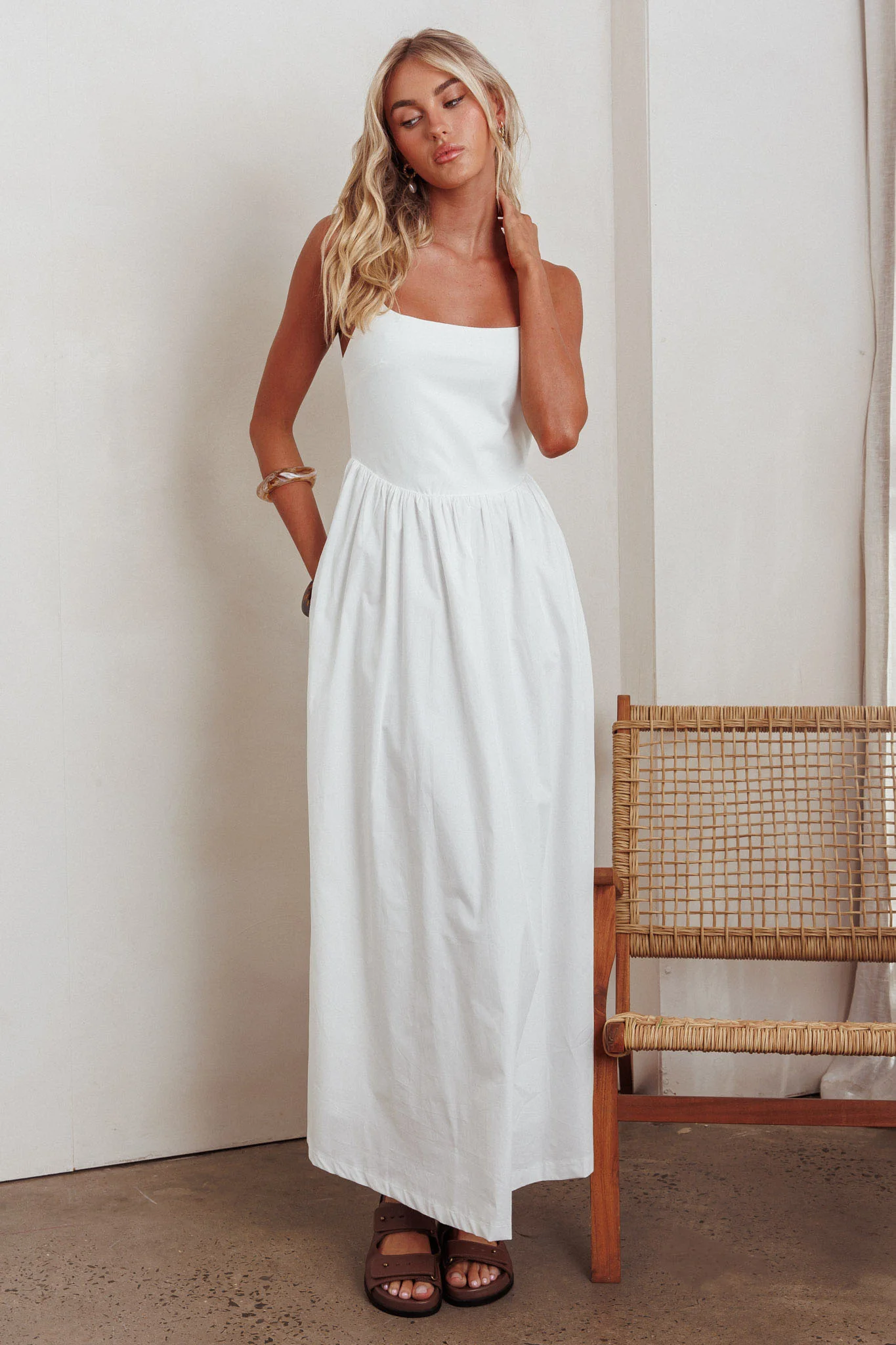Yelizaveta Side Pocket Maxi Dress White