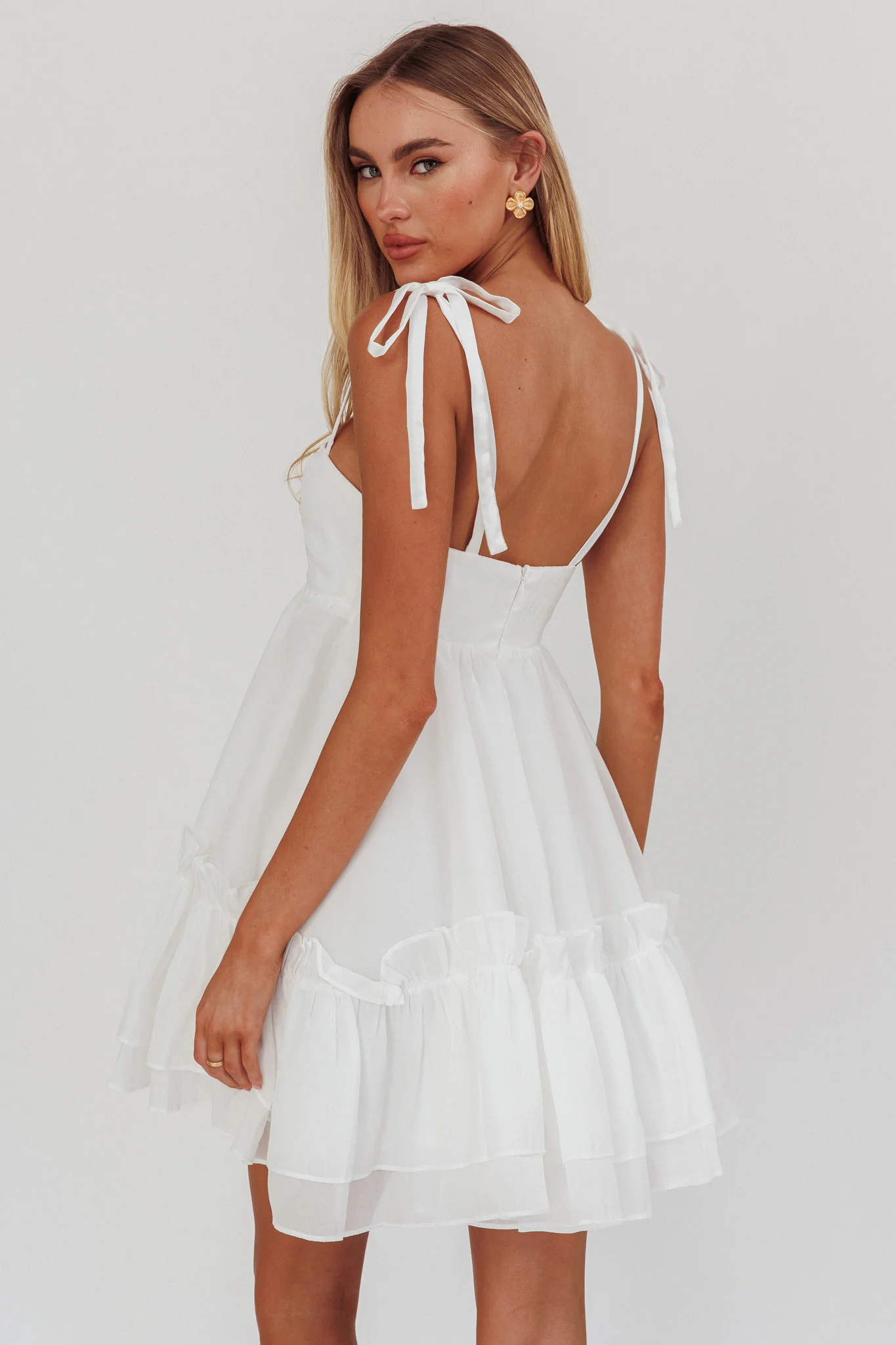 Dream Chaser Frill Hem Babydoll Dress White